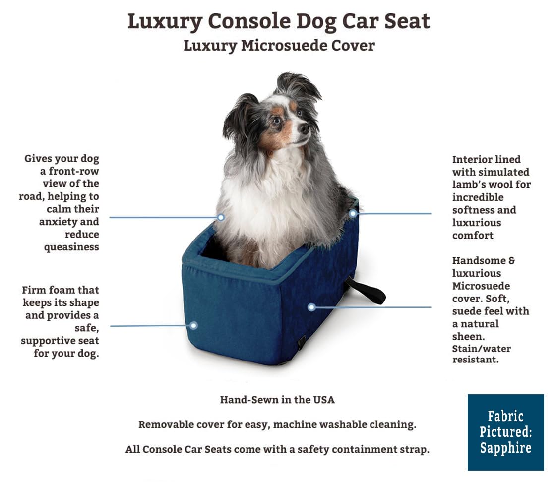 Snoozer Large Dark Chocolate Washable Dog Car Seat for Small Dogs Under 12 lbs - Center Console Pet Carrier with Harness Attachment for Cars, SUVs & Trucks - Comfortable & Secure Travel Bed for Road Trips & Daily Commutes