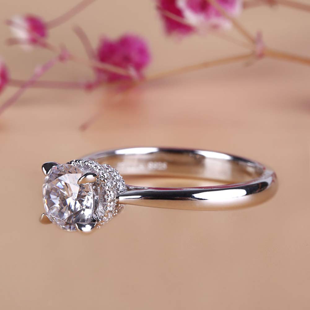 Jeulia 2 Carat Solitaire Engagement Ring - 925 Sterling Silver Round Cut Cubic Zirconia Wedding Band - White Gold Plated Eternity Promise Ring for Women - Anniversary Jewelry Gift for Her (Perfect for Proposals, Weddings & Romantic Occasions)