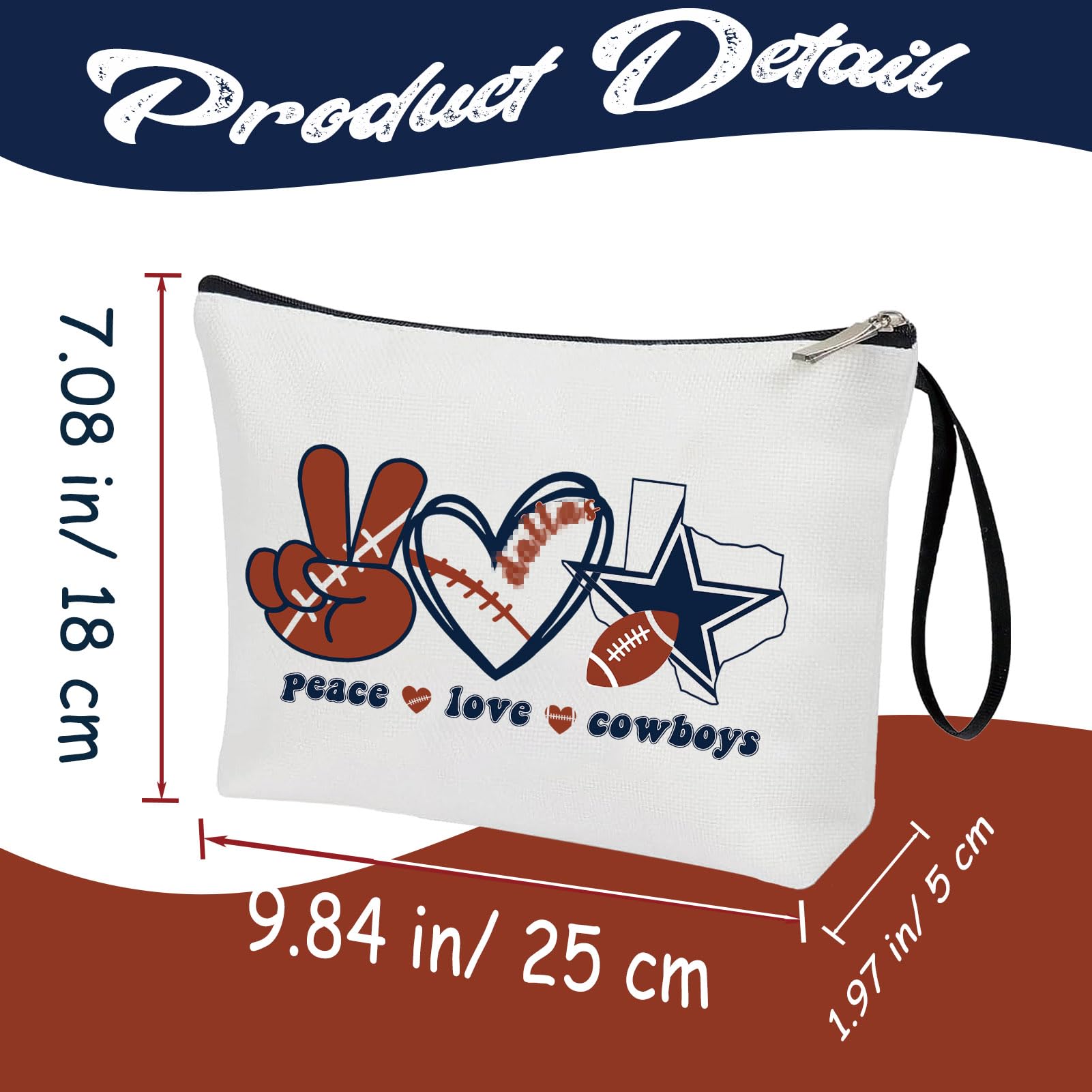 **Football Gifts for Fans - Peace Love Makeup Bag, Canvas Cosmetic Organizer with Zipper Pouch - Perfect for Game Day, Travel & Sports Enthusiasts**