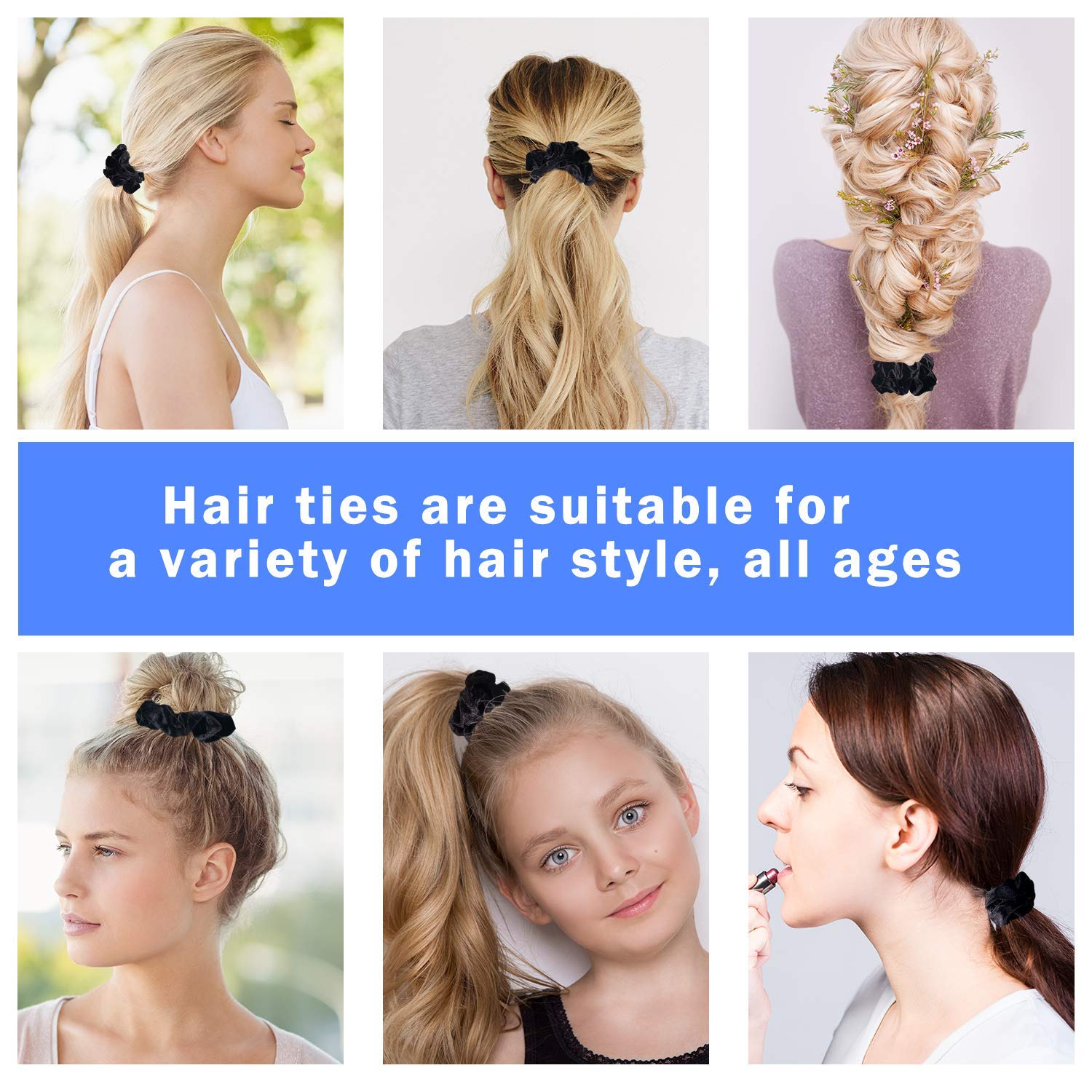 Fameza 12-Pack Velvet Hair Scrunchies - Soft Elastic Hair Ties for Women & Girls (Black) | Perfect for Workouts, Office, School & Everyday Use