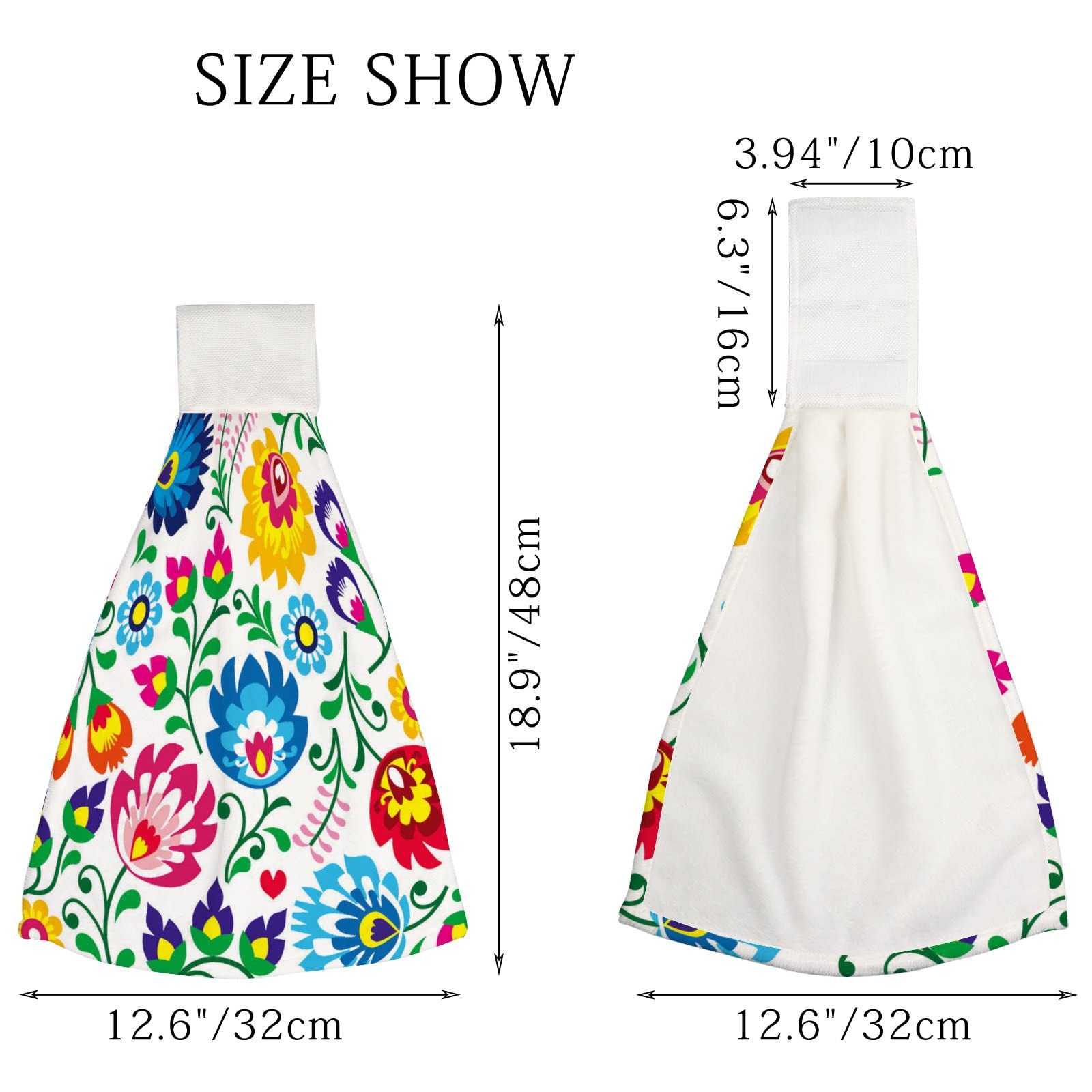Floral Polish Folk Art Microfiber Hanging Kitchen Towels - 2 Pack Absorbent Hand Towels with Tie Loop for Bathroom, Kitchen & Home Decor - Perfect for Drying Dishes, Wiping Hands & Adding Rustic Charm