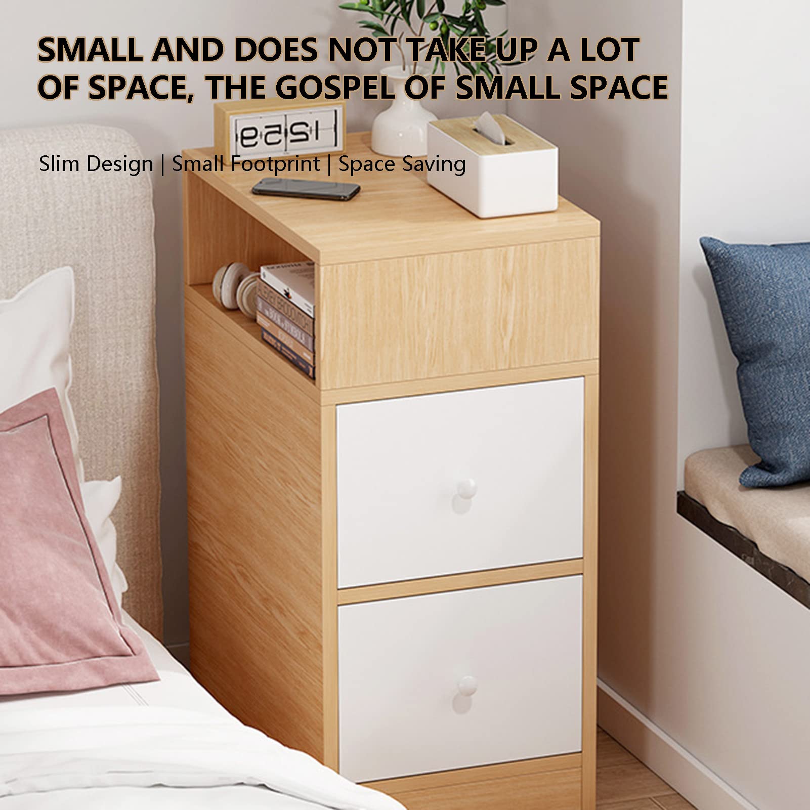 Modern Nightstand with Drawer - Bedside Table Storage Cabinet for Bedroom, Living Room & Office - Easy Assembly Compact Design (25×30×66cm) - Perfect for Small Spaces, Apartment Essentials & Bedroom Organization