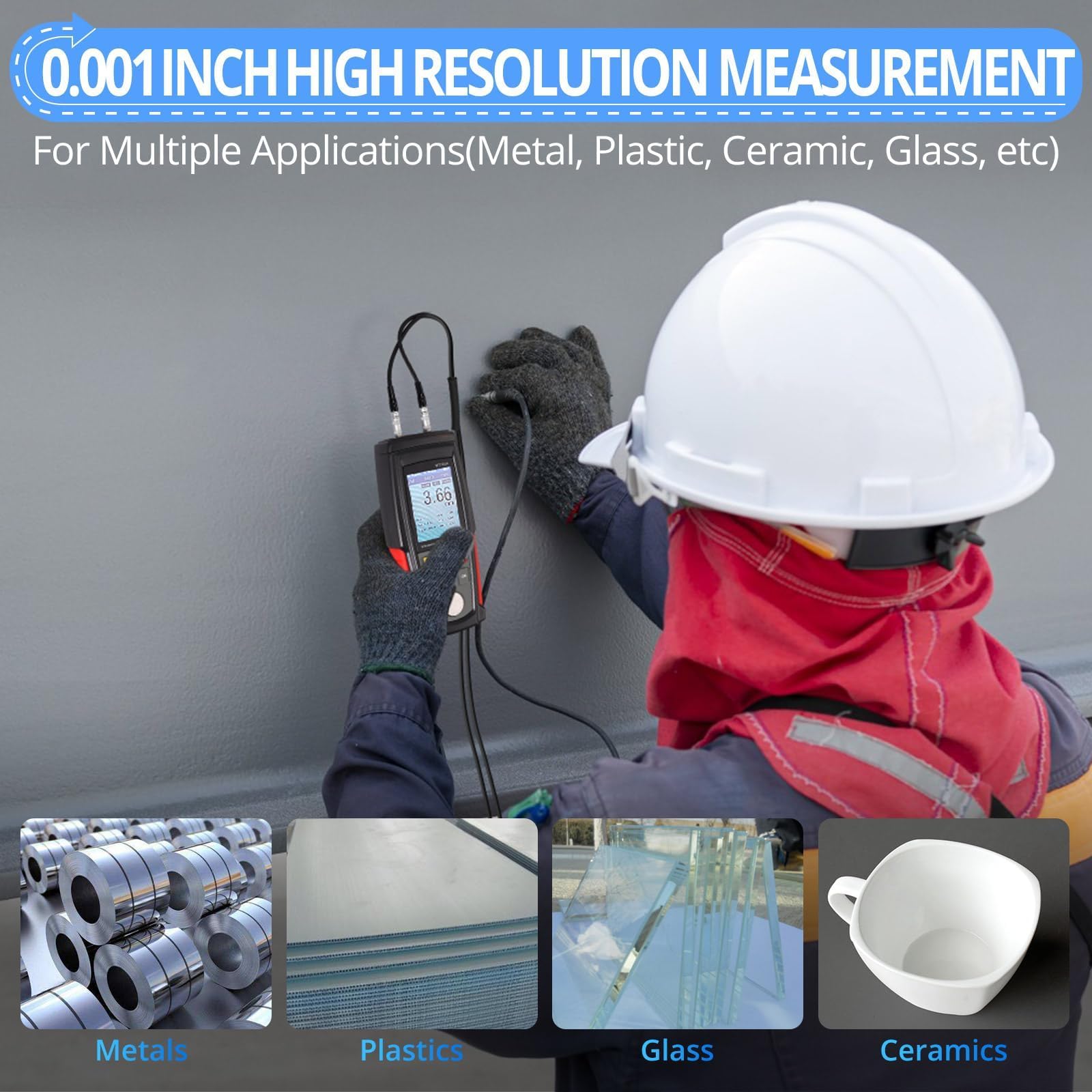 Digital Ultrasonic Thickness Gauge Meter - High Precision Metal Thickness Tester for Steel, Aluminum, Copper Plate with LCD Backlight & Data Storage | Industrial Quality Control, Construction & Automotive Measurement Tool