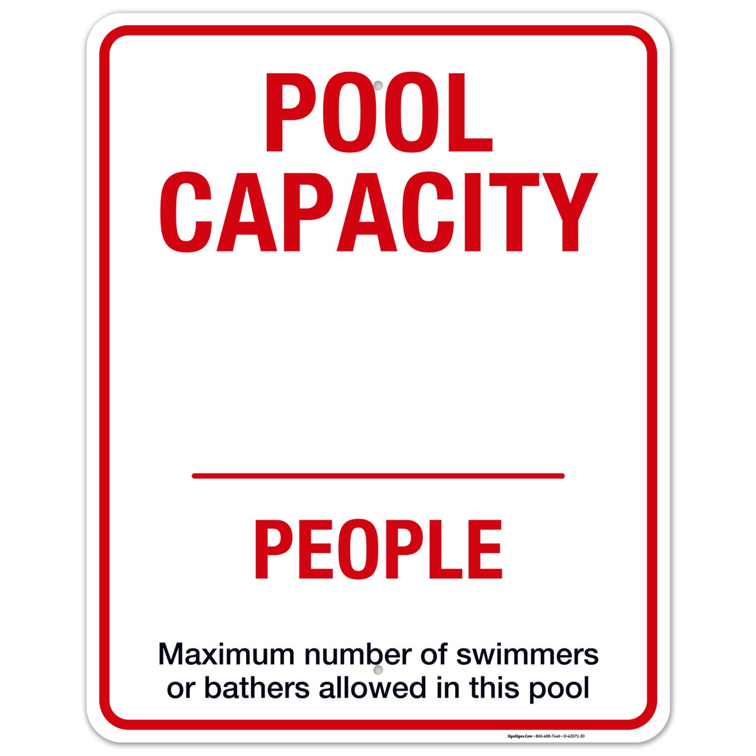 Pool Capacity Sign - 24x30 Inches Rust-Free .063 Aluminum Fade-Resistant Safety Sign | Made in USA | Perfect for Public Pools, Water Parks & Community Centers