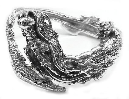 79 Gram Heavy Sterling Silver Antiqued Dragon Charm Bracelet - 8 Inch Adjustable Chain for Women - Perfect for Medieval Costumes, Fantasy LARP, and Gothic Fashion Accessories