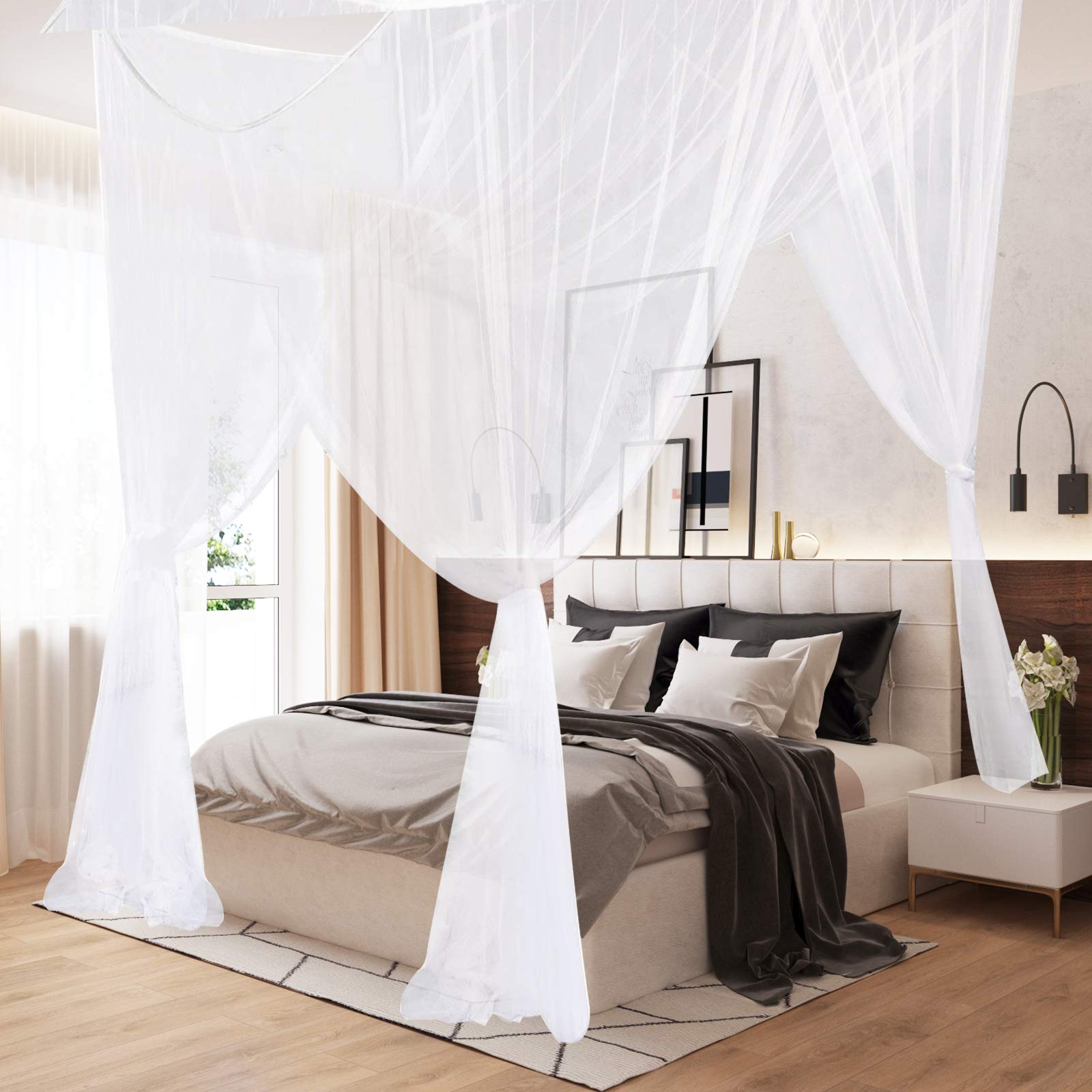 AIFUSI 4 Corner King Size Mosquito Net for Bed - Fits All Cribs & Beds | Adult Bedroom, Kids Room, Garden, Camping Protection from Insects