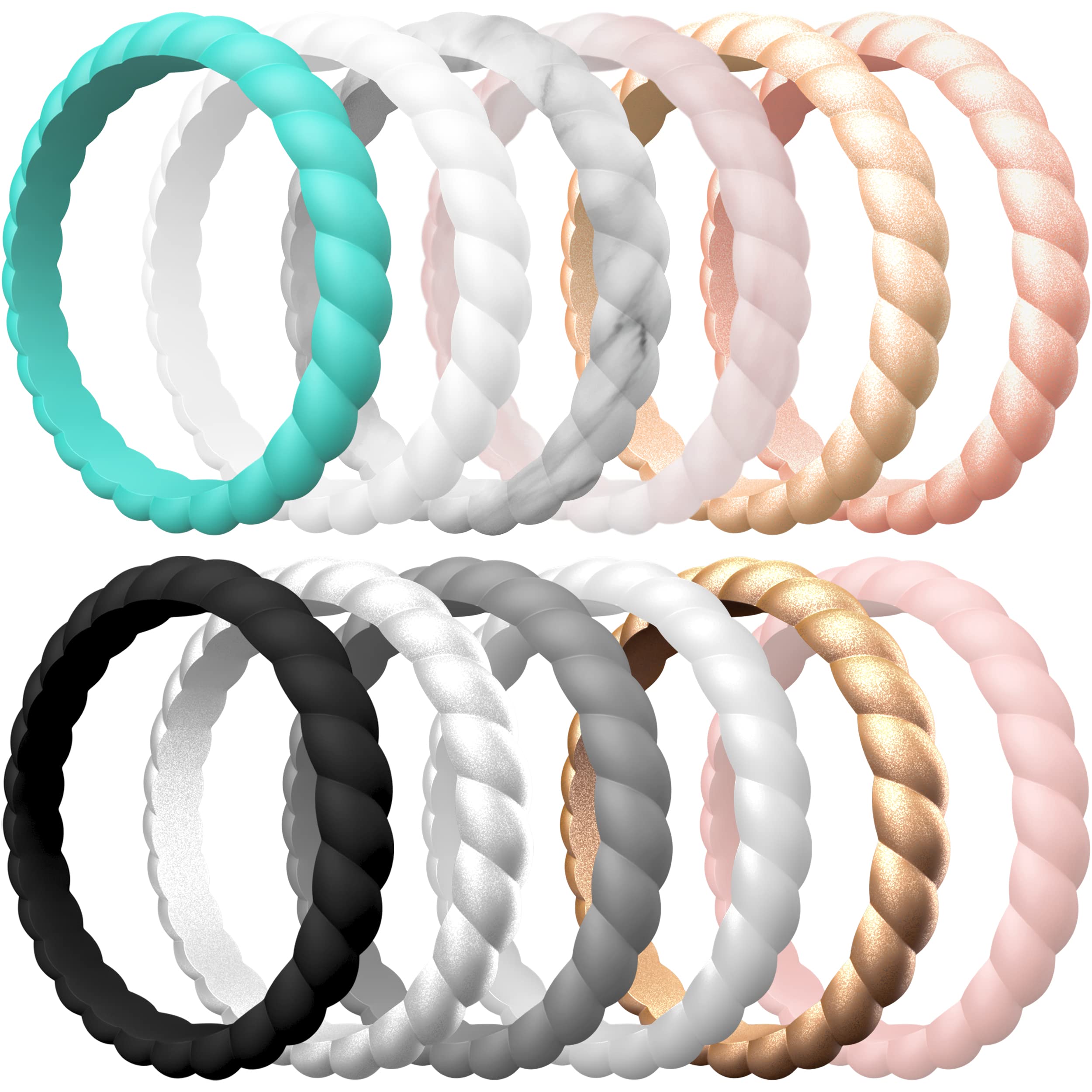 ThunderFit Thin Braided Silicone Wedding Bands for Women - Comfortable & Durable Rings for Active Lifestyles, Gym, Swimming & Everyday Wear