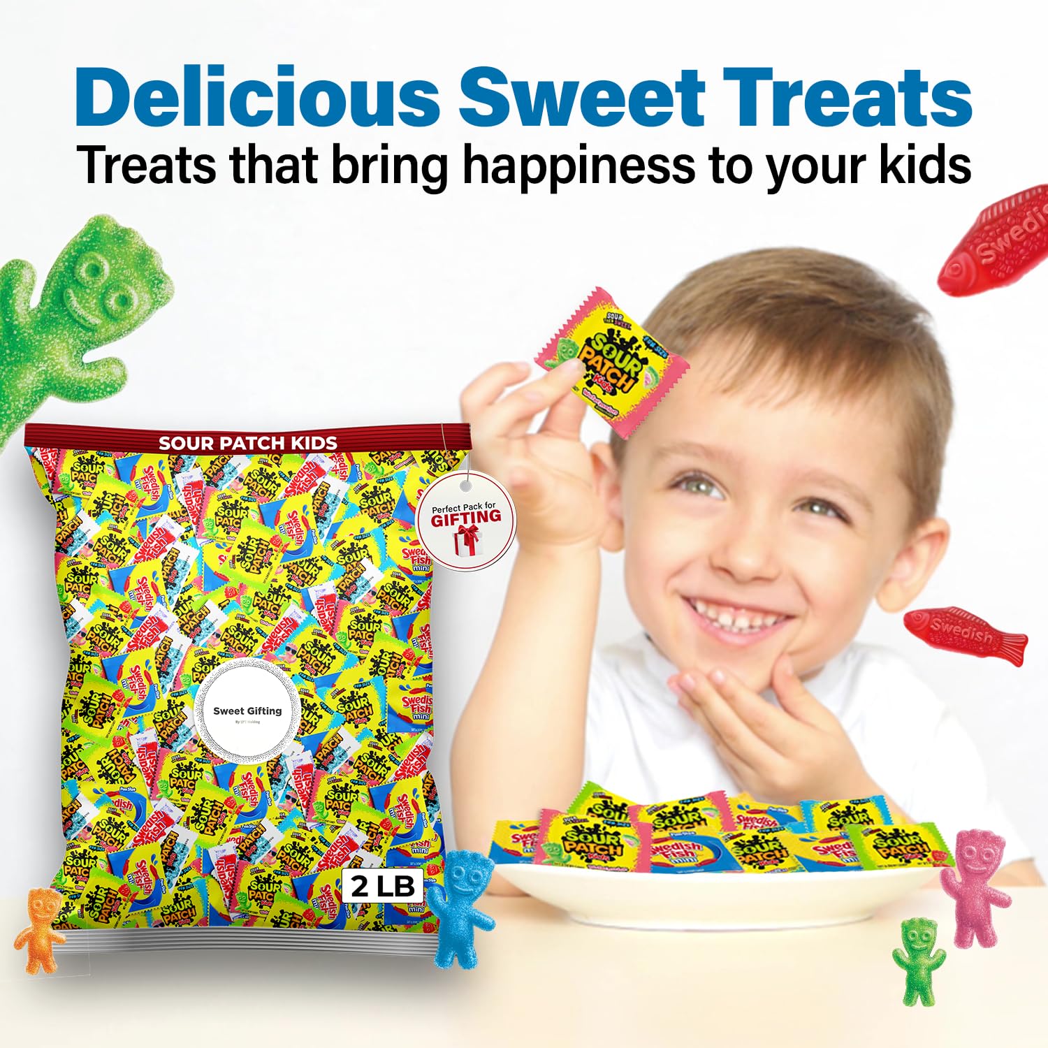 Sour Patch Kids & Swedish Fish Candy Bulk 2 LB - Individually Wrapped Easter Candy, Gummy Variety Pack for Birthdays, Goodie Bags, Piñatas | Sweet & Sour Treats for Parties, Holidays, Movie Nights & Office Snacks