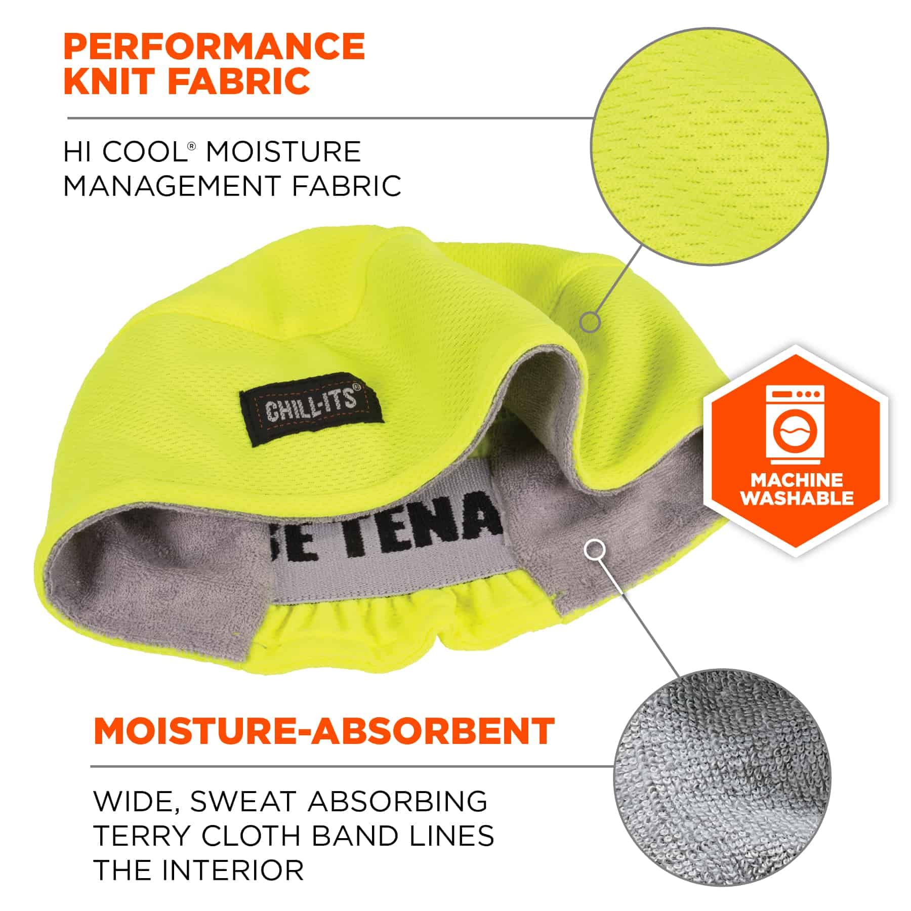 Ergodyne Chill Its 6630 Cooling Skull Cap with Terry Clow Sweatband - Moisture Wicking, Breathable, Lime Green - Perfect for Construction, Landscaping & Outdoor Work in Hot Weather