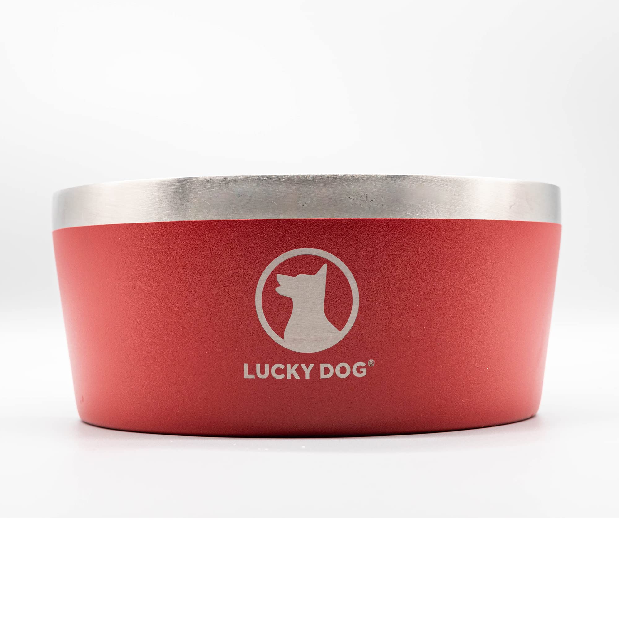 Premium Stainless Steel Dog Bowl - Double Wall Insulated Pet Food & Water Dish - Holds 12.5 Cups Dry Food & 100oz Water - Non-Slip Base - Ideal for Home, Travel & Outdoor Use - Lucky Dog Red (Food Grade Safe)