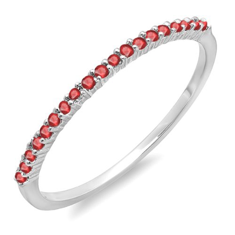 0.15 Cttw 18K White Gold Round Ruby Women's Stackable Wedding Band Ring - Anniversary Gift, Bridal Jewelry, Promise Ring for Her | Perfect for Engagements, Valentine's Day & Special Occasions