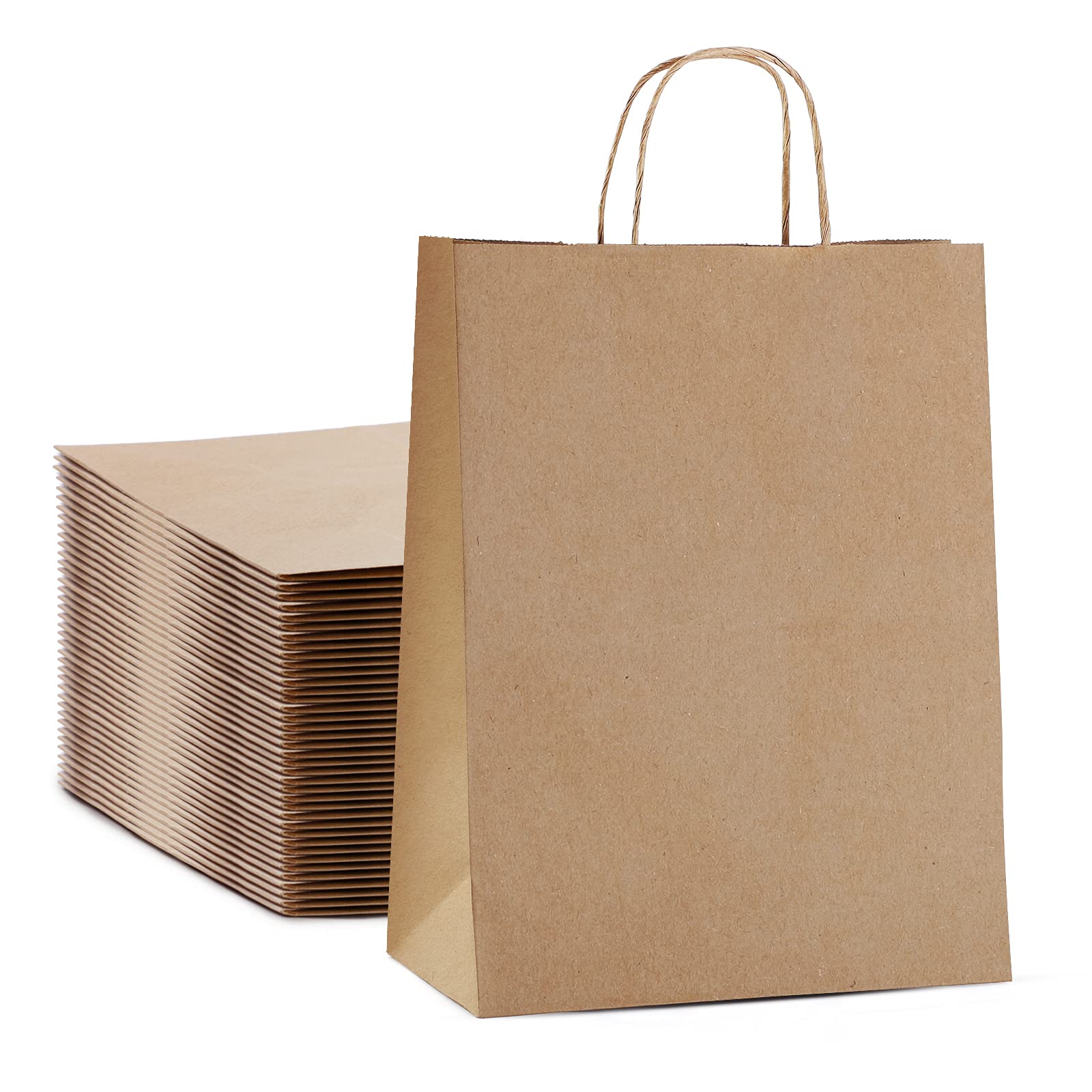 Eco-Friendly Kraft Paper Bags with Handles - 10x5x13 Inch Brown Gift Bags (50 Pack) - Bulk Grocery Shopping Bags for Parties, Retail, Business Packaging & Boutique Merchandise - Perfect for Wedding Favors, Baby Showers & Small Businesses - Ideal for Sustainable Shopping, Gift Wrapping & Event Decorations