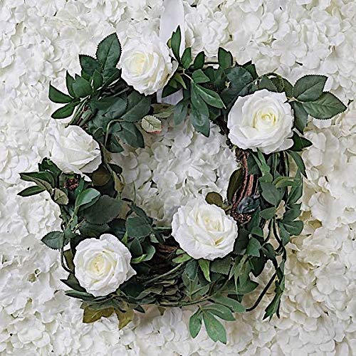 6 Feet Green Garland with 5 Ivory Silk Rose Flowers and Leaves - Wholesale Wedding Centerpieces, Bridal Shower Decor, Table Runner, Arch Backdrop, Aisle Decoration Supplies