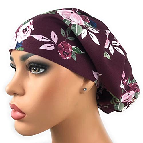 DK Scrub Hats for Women - Adjustable Euro Style Nursing Caps with Floral Design (Burgundy) - Perfect for Nurses, Surgeons & Healthcare Professionals in Hospitals & Clinics
