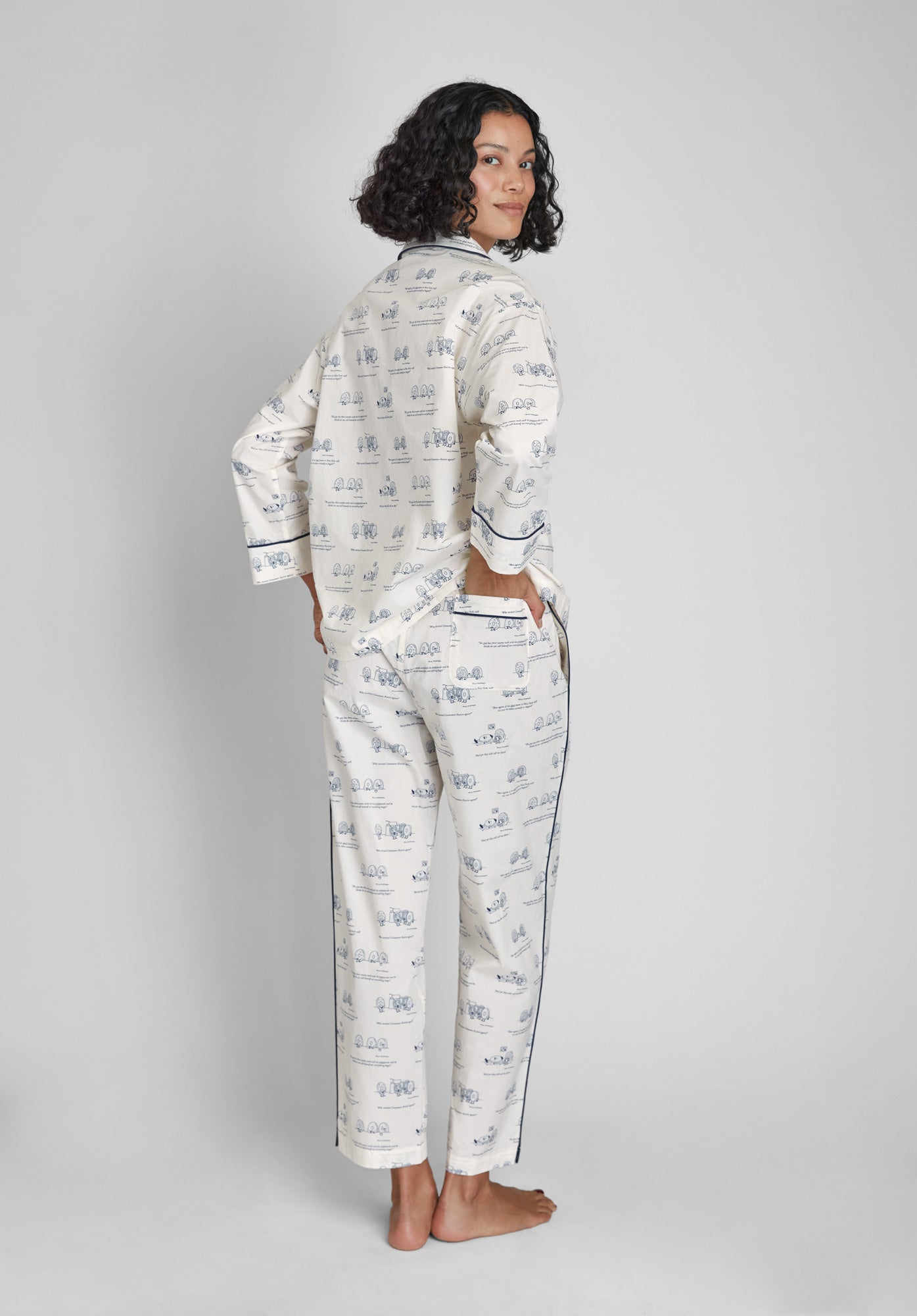 Sleepy Jones x The New Yorker Marina Pajama Set - Dozin' Bagels Cream Cotton Lounge Wear | Cozy Sleepwear for Women, Perfect for Bedtime & Relaxation at Home