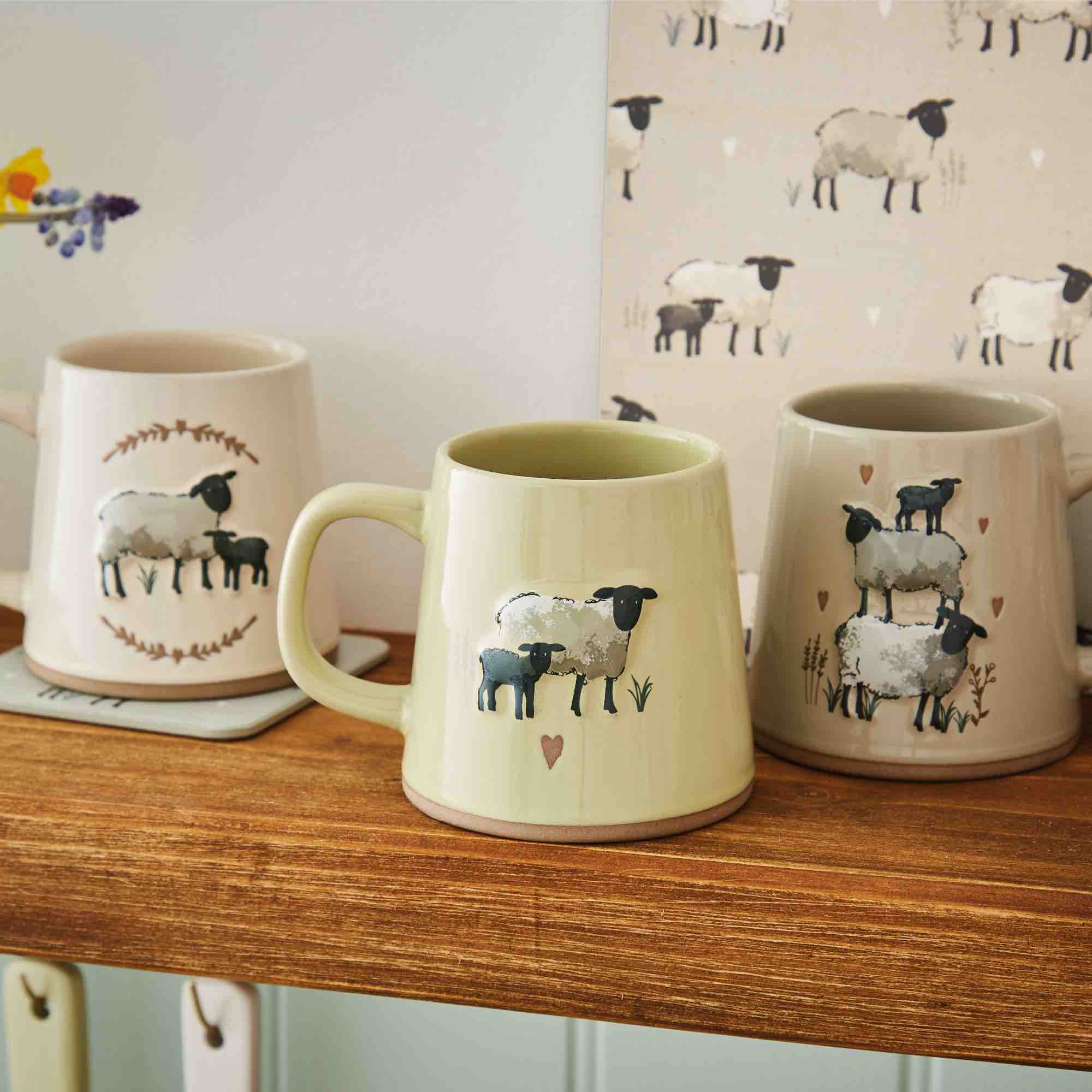 Highland Sheep Reverse Conical Ceramic Mug - Sage Green Farmhouse Coffee Cup for Tea, Hot Chocolate & Latte - Perfect for Rustic Kitchen, Cozy Home Decor & Gift Giving