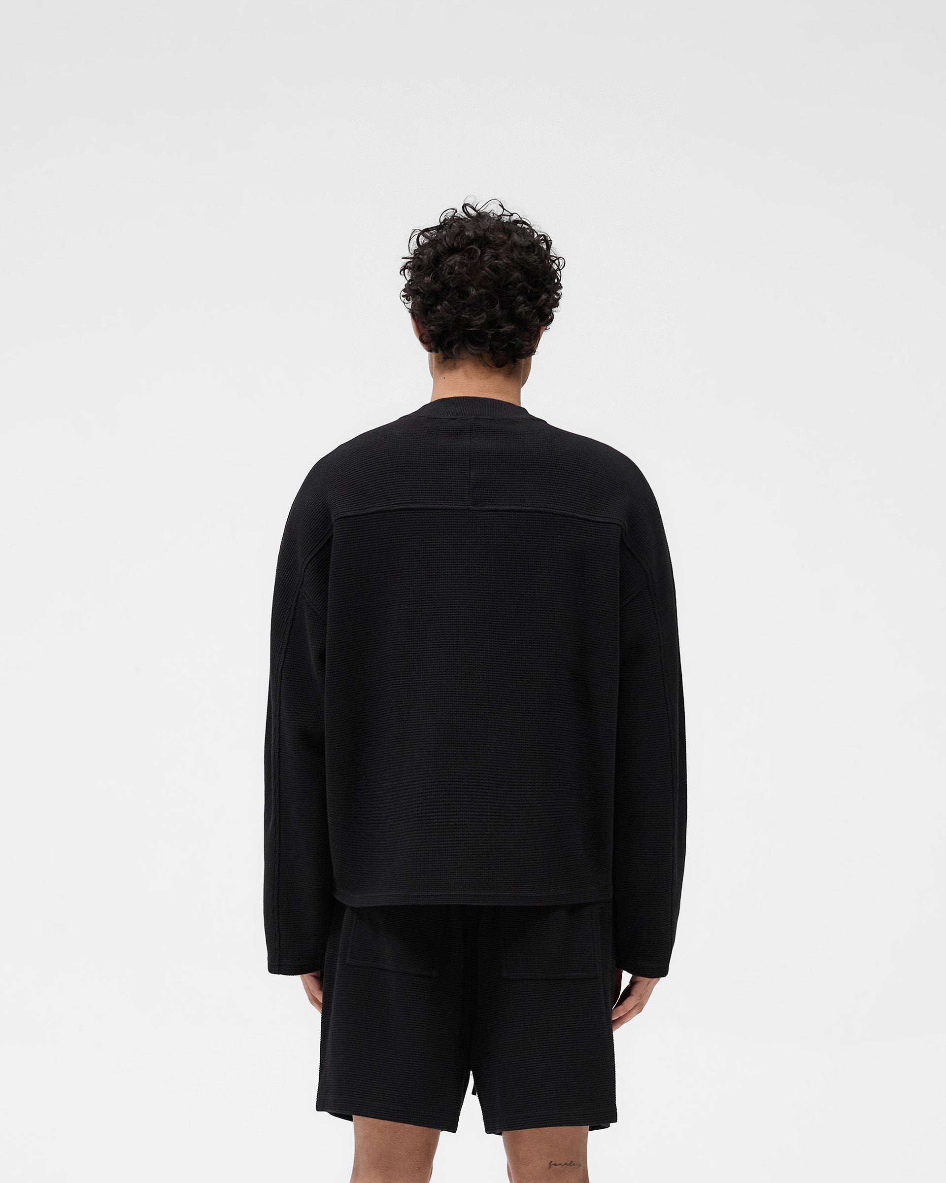 Waffle Long Sleeve T-Shirt for Men - Soft Thermal Cotton Crewneck Shirt in Black | Perfect for Winter Layering & Casual Outfits