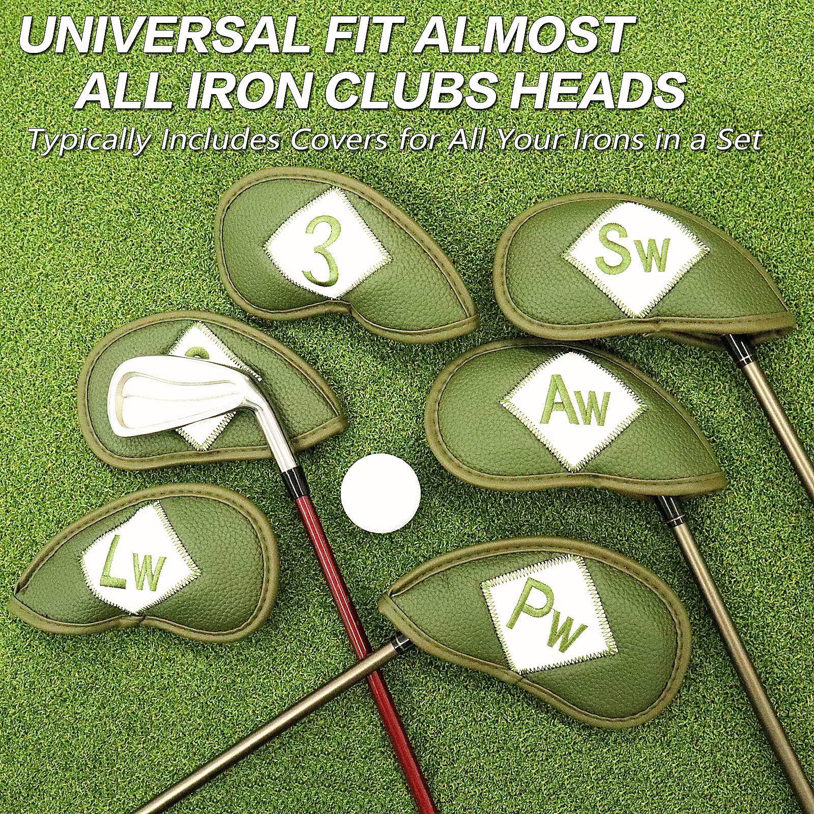 Premium 12-Piece Synthetic Leather Golf Iron Head Covers Set - Universal Fit for Most Iron Clubs - Durable Club Protection with Elegant Design - Perfect Golf Gift for Men & Women (Ideal for Course Play, Travel & Club Storage)