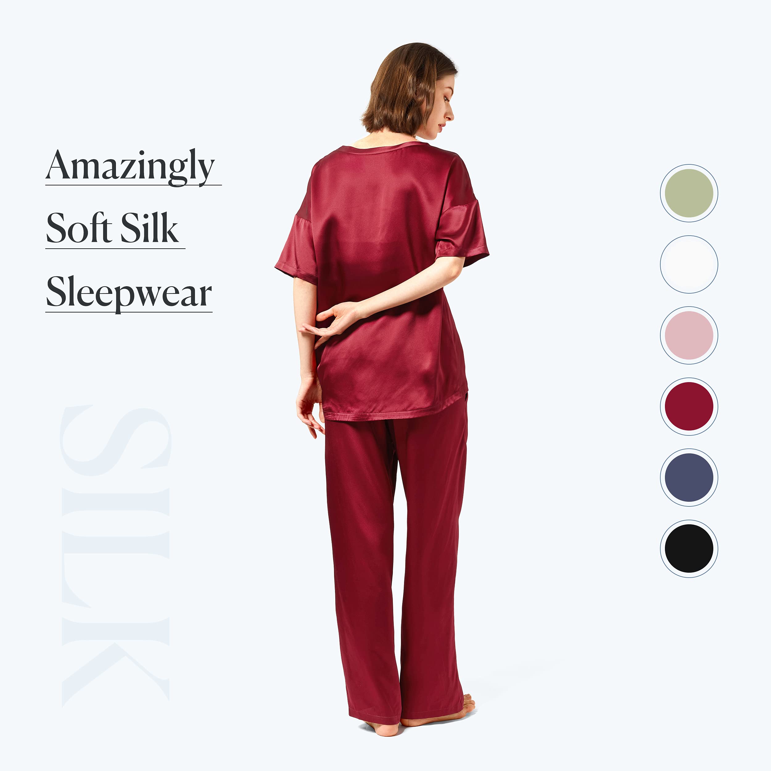 Mommesilk 100% Mulberry Silk Pajama Set for Women - Half Sleeve Washable Silk Pjs - Summer Sleepwear & Loungewear - Perfect for Relaxing at Home, Spa Days and Gift Giving