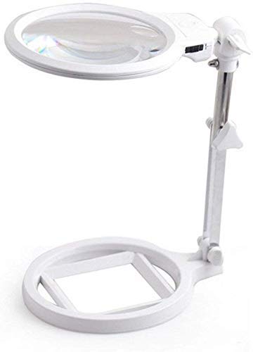 Hands-Free LED Magnifying Glass with 2X/5X HD Lens - Foldable Desktop Magnifier for Reading, Jewelry Inspection, Watch Repair & Crafts - Ideal for Seniors & Hobbyists