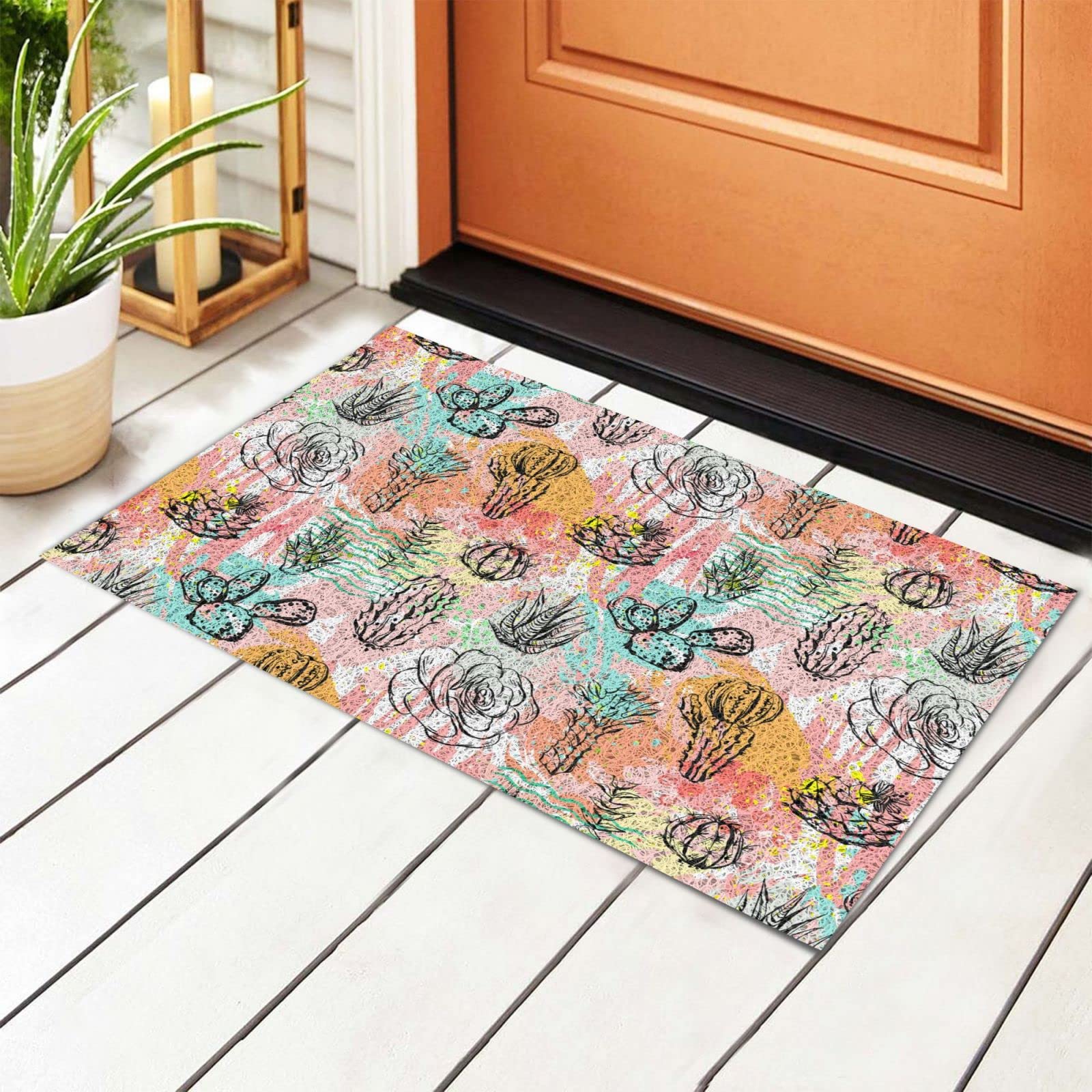 BoeHiop Cactus Paintings Welcome Door Mat - Non-Slip Absorbent Rug for Indoor & Outdoor Use - Personalized Front Door Mat Home Decor - Perfect for Entryway, Patio, and Front Porch