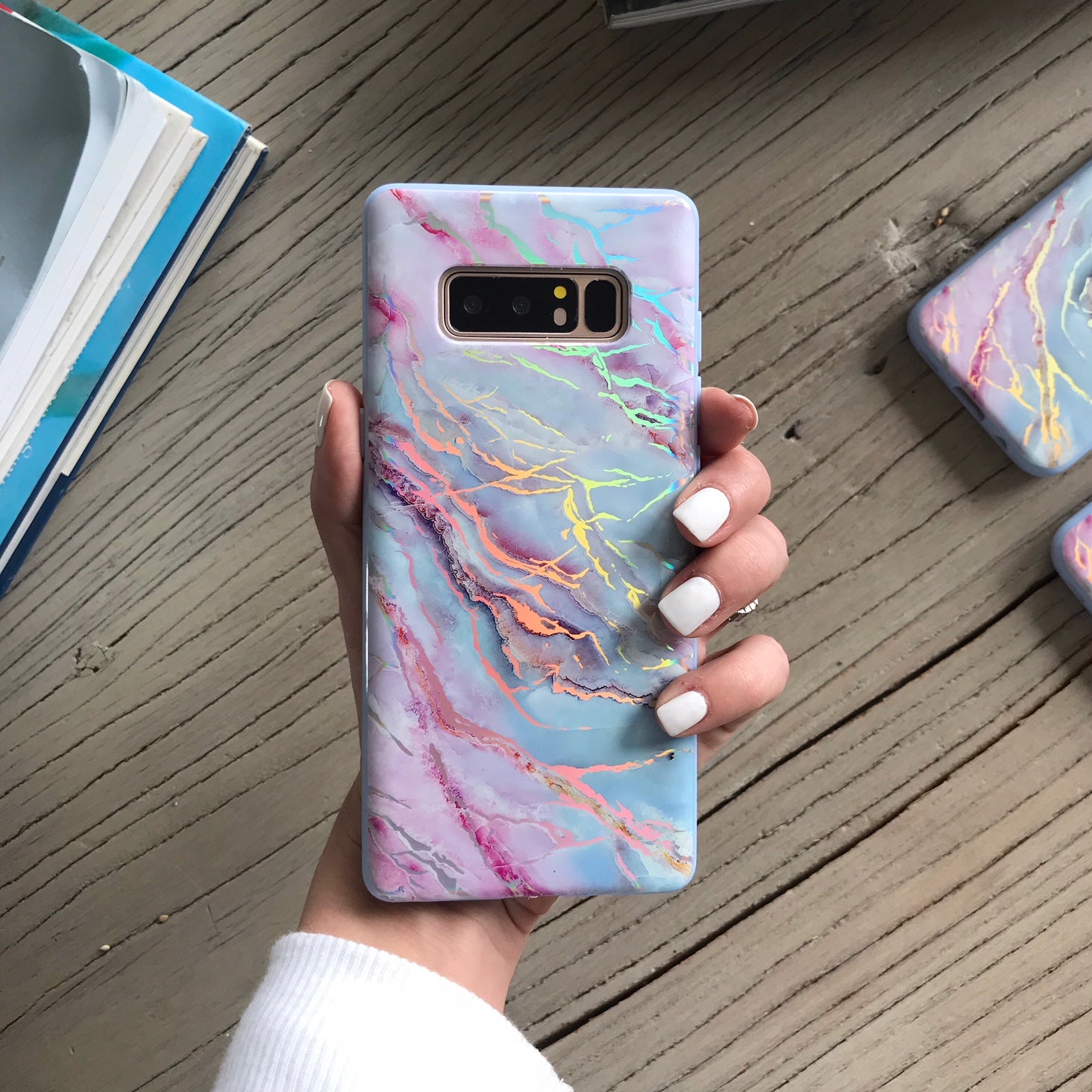 Holo Moonstone Marble Samsung Galaxy Phone Case - Protective Cover for Galaxy S21/S22/S23 Series - Stylish Glitter Design for Everyday Use & Special Occasions