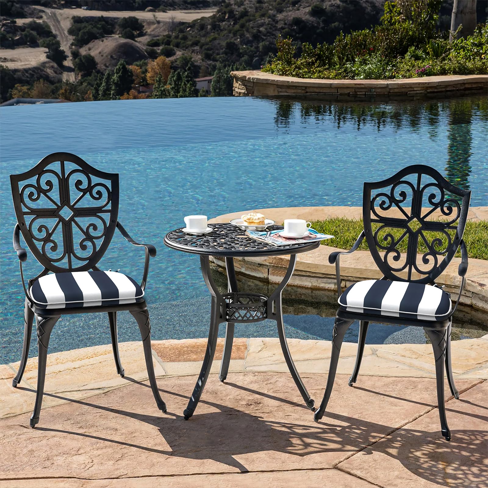 **LVTXIII Outdoor Chair Cushions Set of 2 - 16x17 Inch Patio Seat Cushions with Ties for Garden, Deck & Poolside Furniture - Water-Resistant & Comfortable - Cabana Navy Blue**    *(Perfect for outdoor lounging, backyard relaxation, or enhancing your patio furniture comfort!)*
