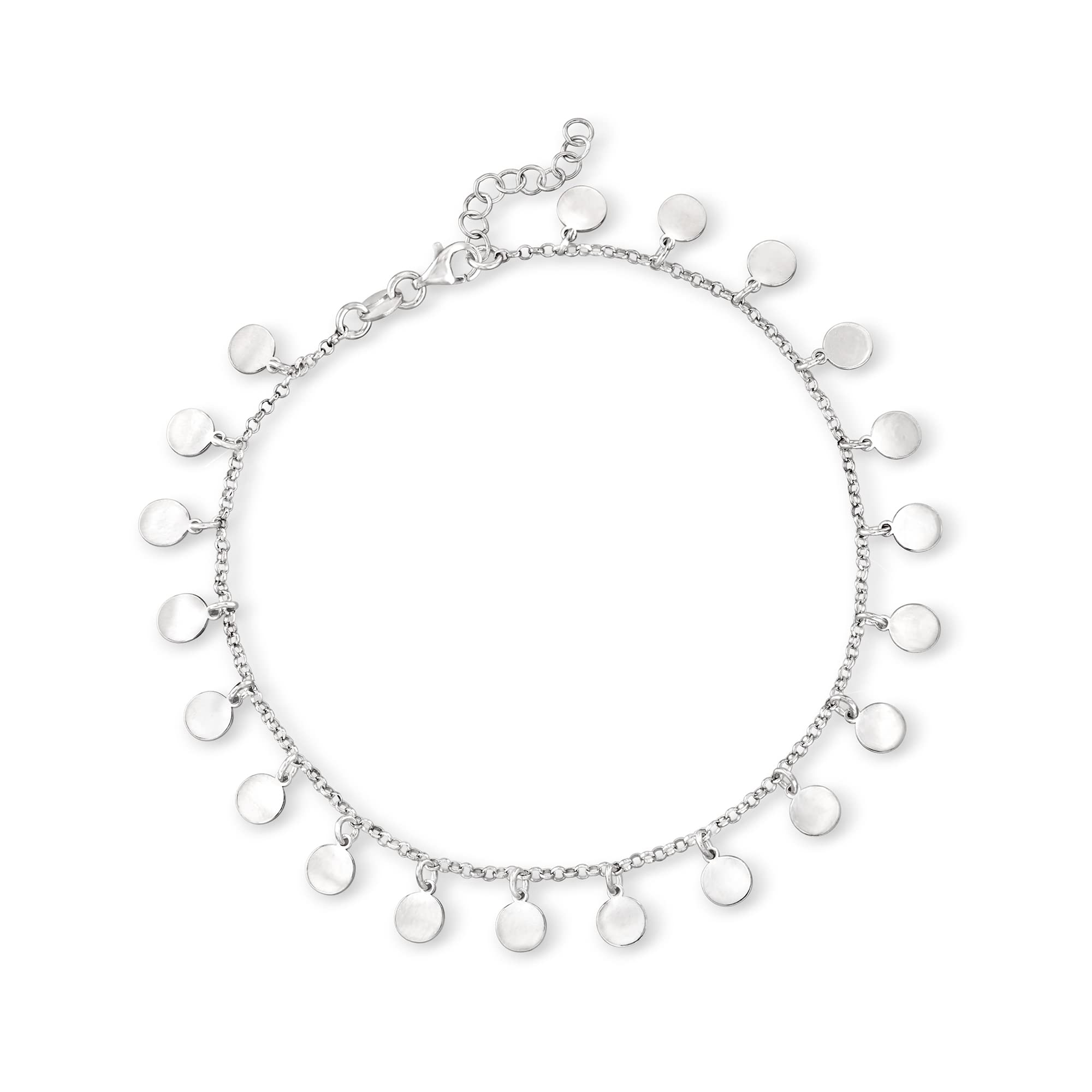 Ross-Simons Italian 925 Sterling Silver Disc Charm Anklet Bracelet for Women - Elegant Ankle Jewelry for Everyday Wear & Special Occasions