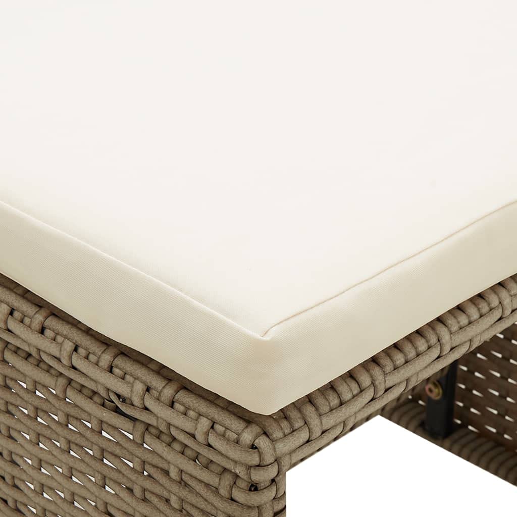 2-Piece Beige Poly Rattan Patio Stools with Cushions - Outdoor Garden, Poolside, or Deck Seating Furniture for Relaxing and Entertaining