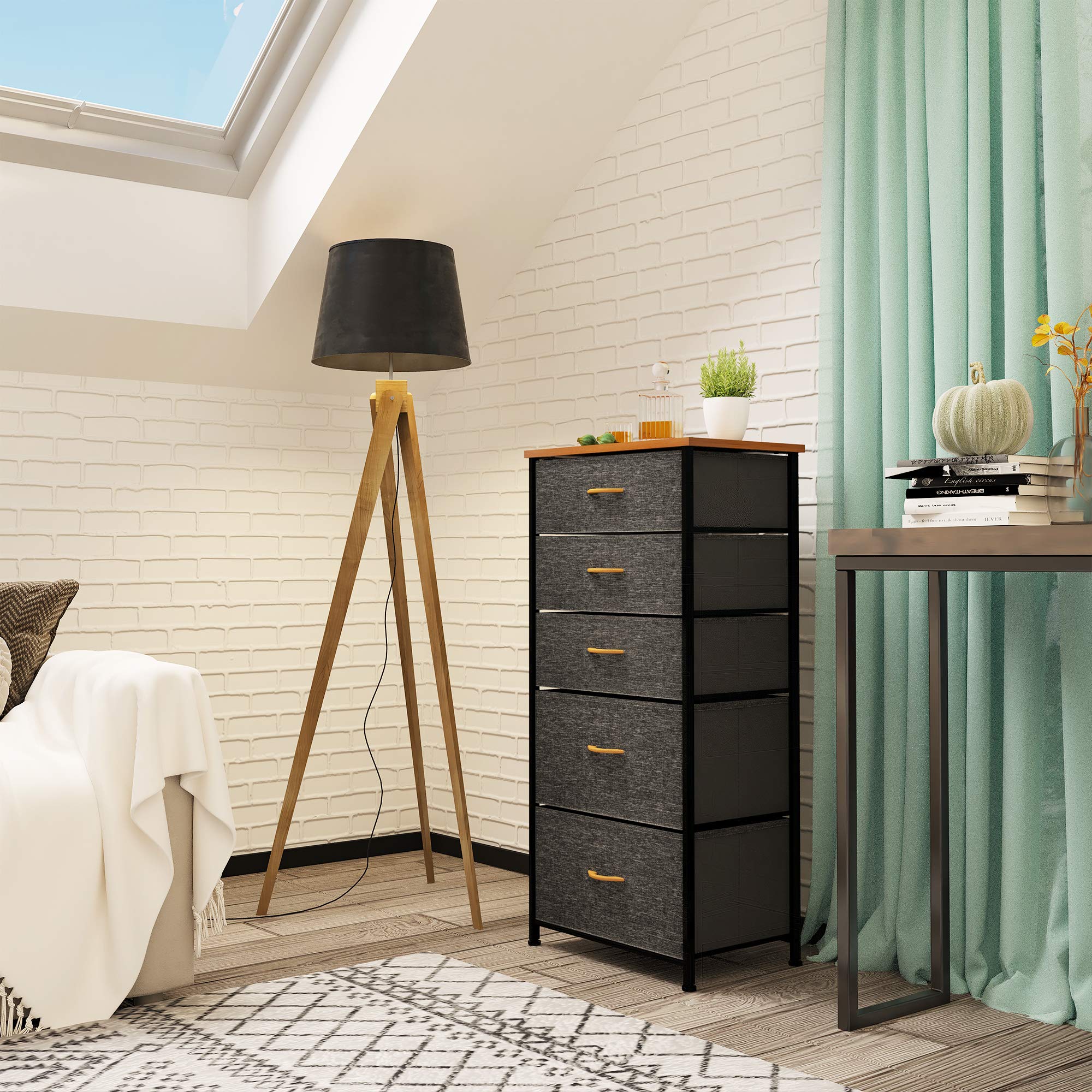 YITAHOME 5-Drawer Fabric Dresser with Wooden Top - Sturdy Steel Frame Storage Organizer for Bedroom, Living Room & Closet - Easy Pull Fabric Bins - Perfect for Home Organization & Small Space Storage