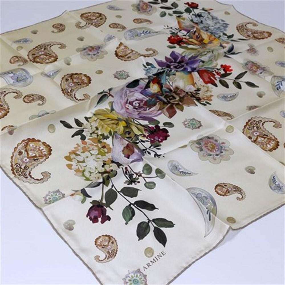 Armine Abigail Designer Floral Silk Hijab Scarf - Elegant Muslim Headscarf for Women - Perfect for Prayer, Work, and Special Occasions