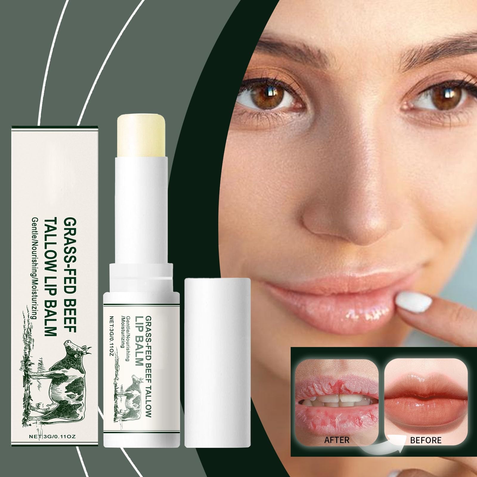 **Natural Tallow Lip Balm - Unscented Beef Tallow Moisturizer for Dry Lips, Hydrating & Nourishing - E L F Cosmetics (Beige, One Size) - Perfect for Winter Care & Daily Lip Hydration**