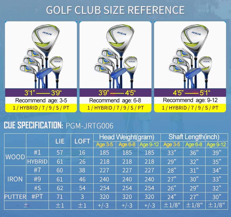 **PGM Junior Golf Club Set for Kids - Right Handed 6-Piece Youth Golf Clubs with Driver, Hybrid, 7 & 9 Irons, Wedge, Putter & Stand Bag - Perfect for Boys & Girls Learning Golf | Includes 2 Headcovers for Protection | Ideal for Backyard Practice, Driving Range & Junior Tournaments**