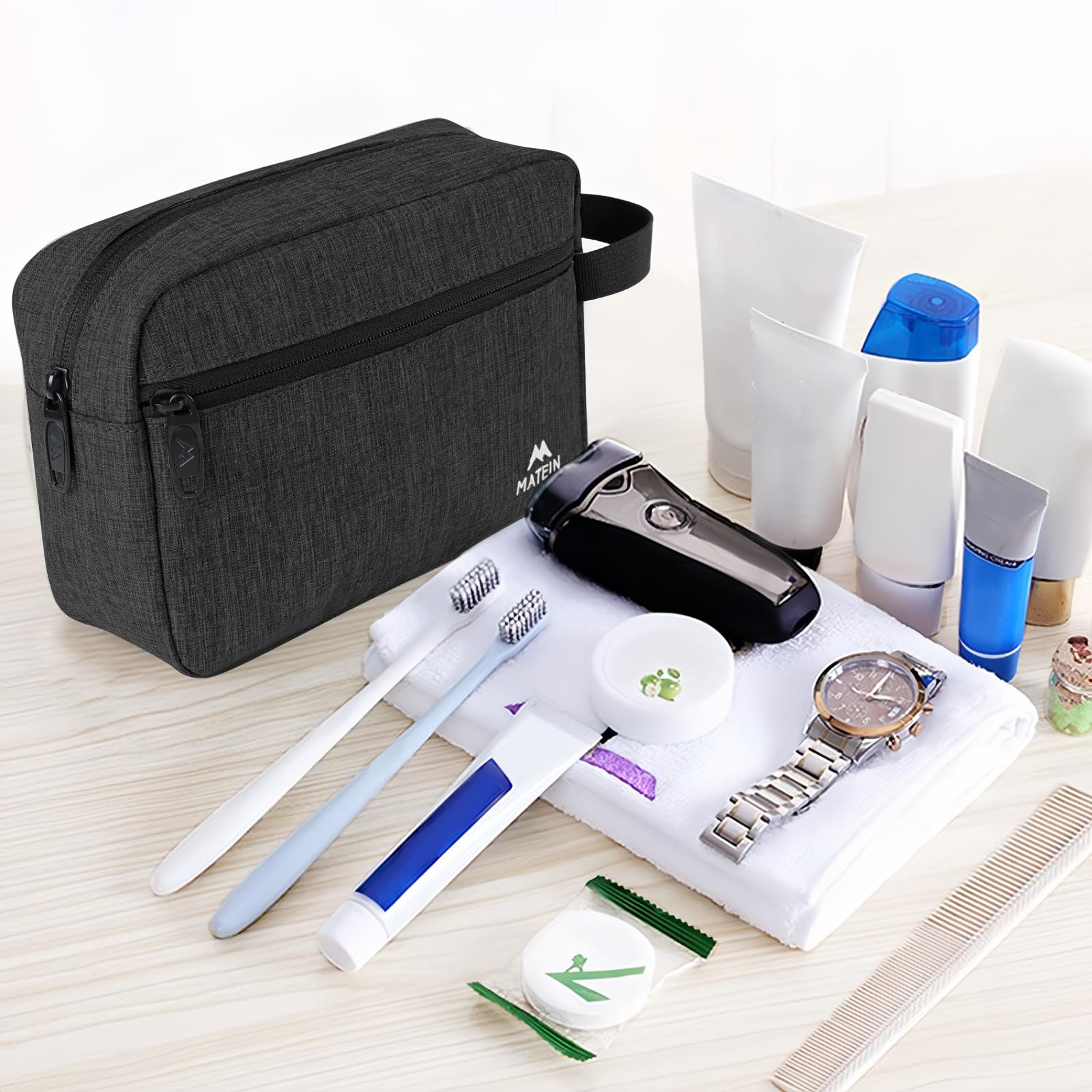 **Matein 2-Pack Waterproof Travel Toiletry Bag for Men – Durable Dopp Kit & Shaving Organizer – Compact Bathroom Essentials Pouch – Ideal for Camping, Gym & Business Trips – Perfect Gift for Travelers (Black)**