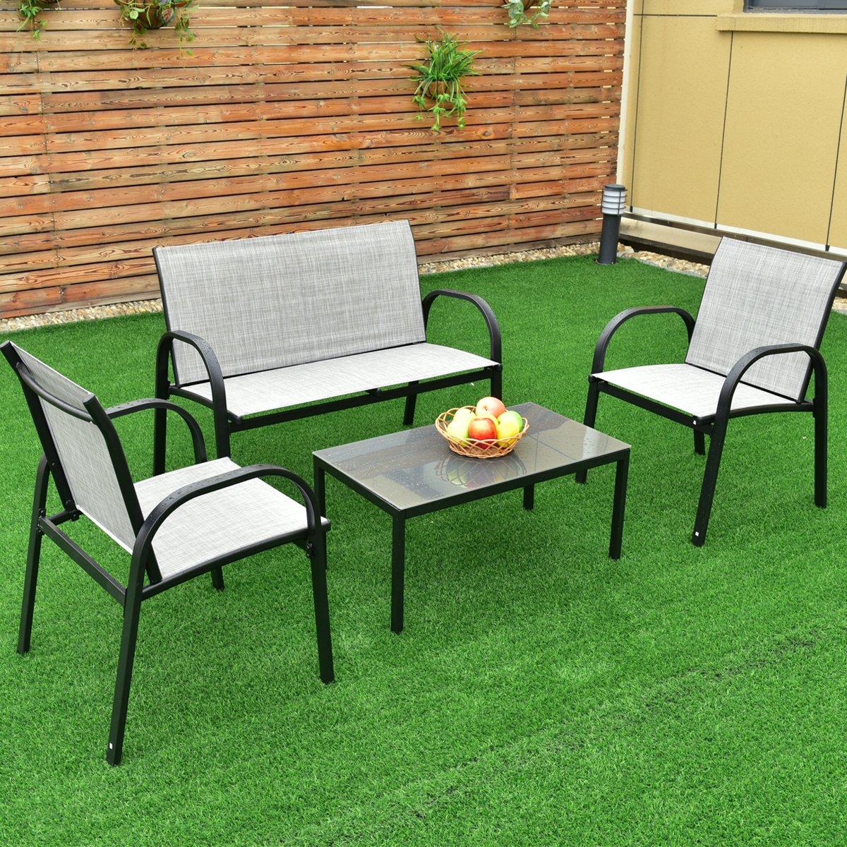 HappyGrill 4-Piece Patio Conversation Set with Coffee Table - Outdoor Furniture for Garden, Lawn & Backyard - Perfect for Relaxing, Entertaining & Outdoor Gatherings