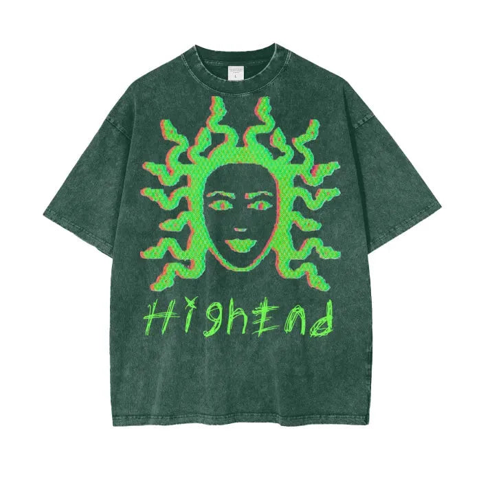 Premium Medusa Print Acid Wash Oversized T-Shirt - 250 GSM Heavyweight Cotton - Streetwear, Gothic Fashion & Casual Outfits