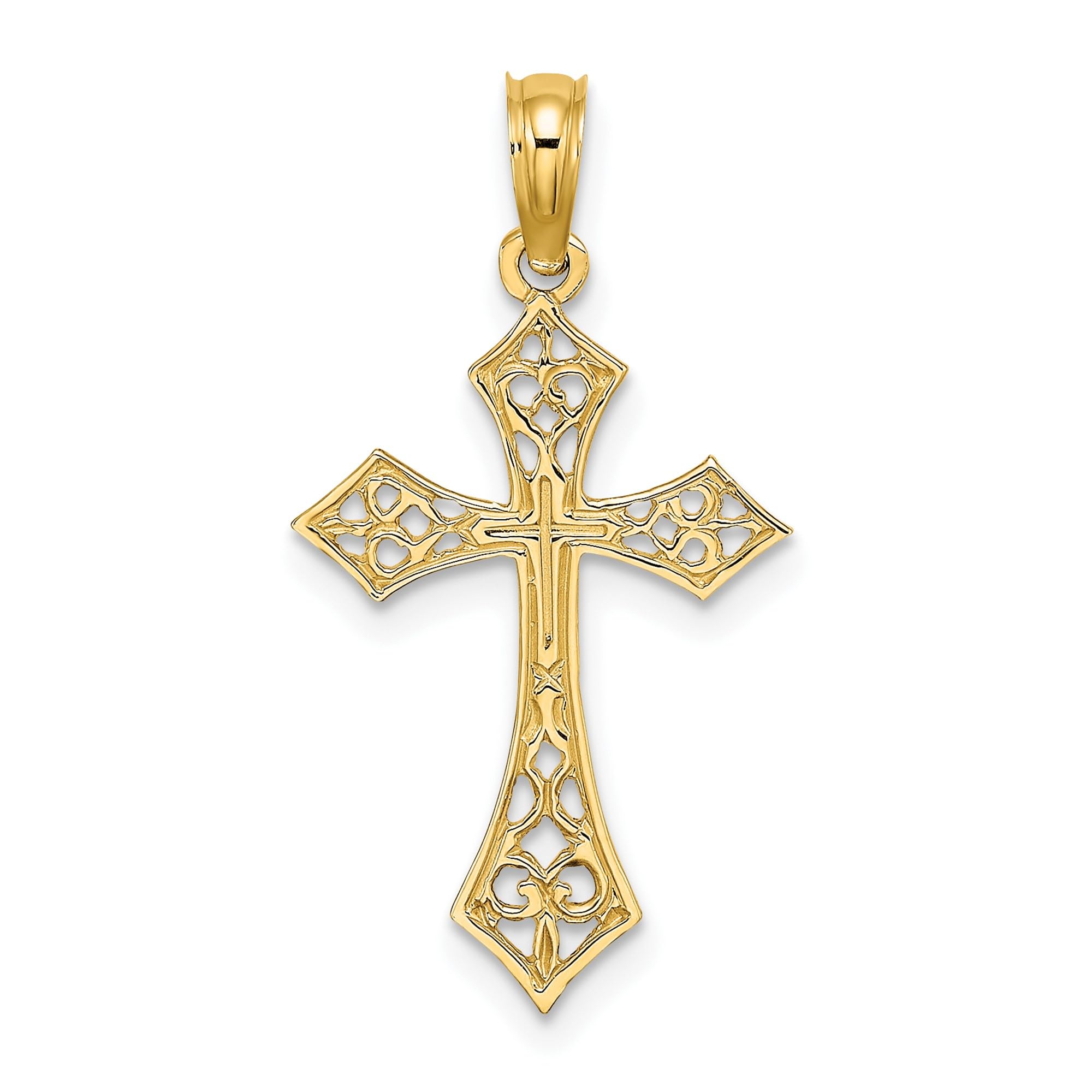 14K Solid Yellow Gold Antique Filigree Holy Cross Pendant Necklace - Religious Jewelry for Women, Jesus Christ Charm, Catholic & Christian Gifts - Perfect for Baptism, First Communion, Confirmation & Daily Wear