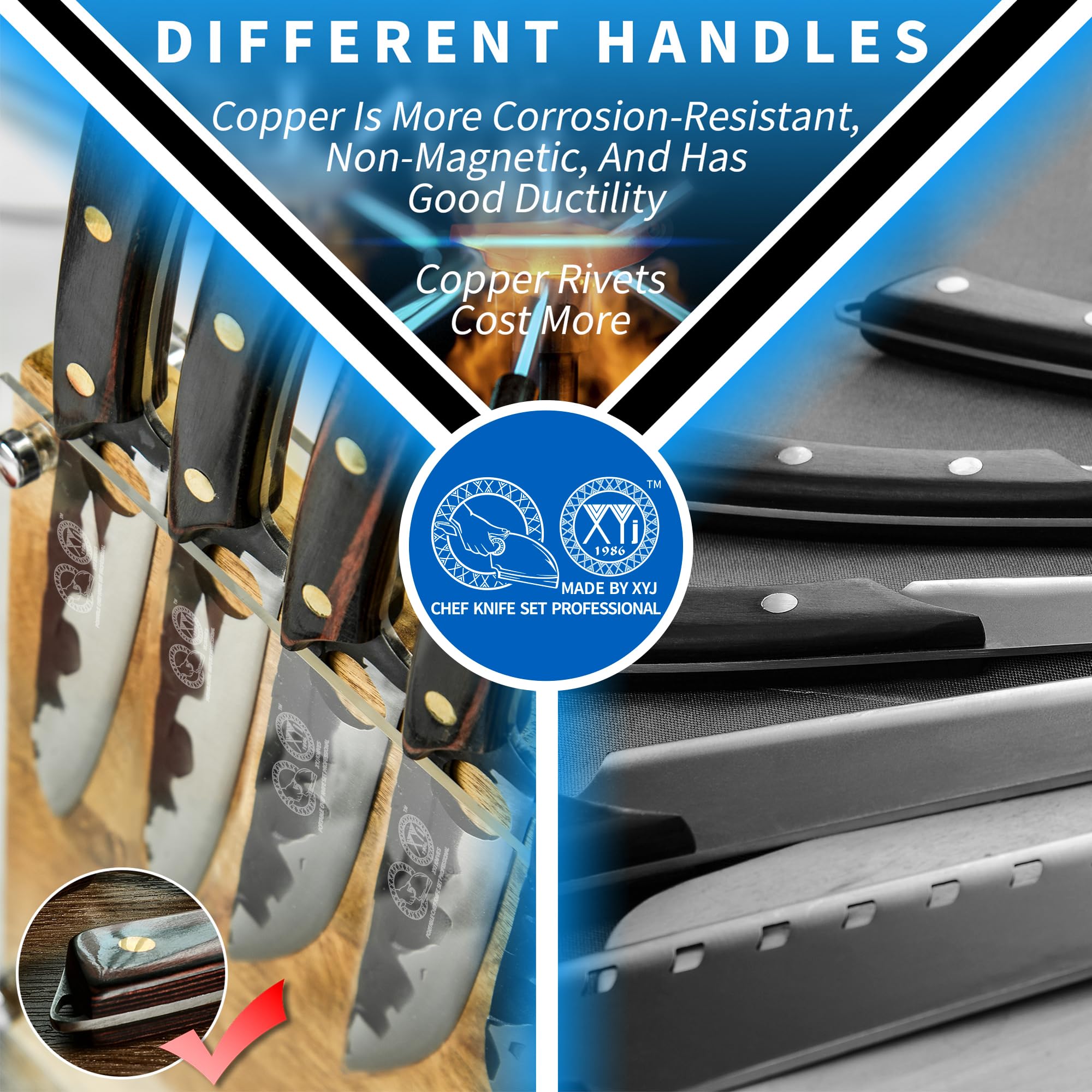 XYJ Professional Kitchen Knife Set - 6-Piece High-Carbon Stainless Steel Forged Chef Knives with Full Tang Design (Chef Knife, Cleaver, Carving Knife, Nakiri) Includes Carrying Case & Poultry Shears - Perfect for Home Cooking, Professional Chefs & Culinary Enthusiasts