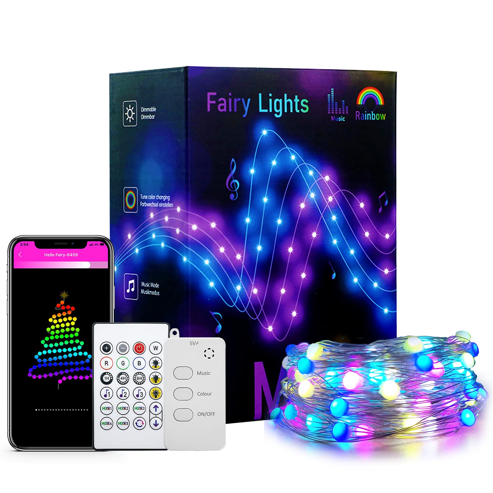 Smart Fairy String Lights - 16.4Ft Color Changing LED Christmas Lights with Music Sync, APP & Remote Control, USB Powered - Perfect for Halloween, Christmas Decor, Bedroom, Garden & Party Lighting