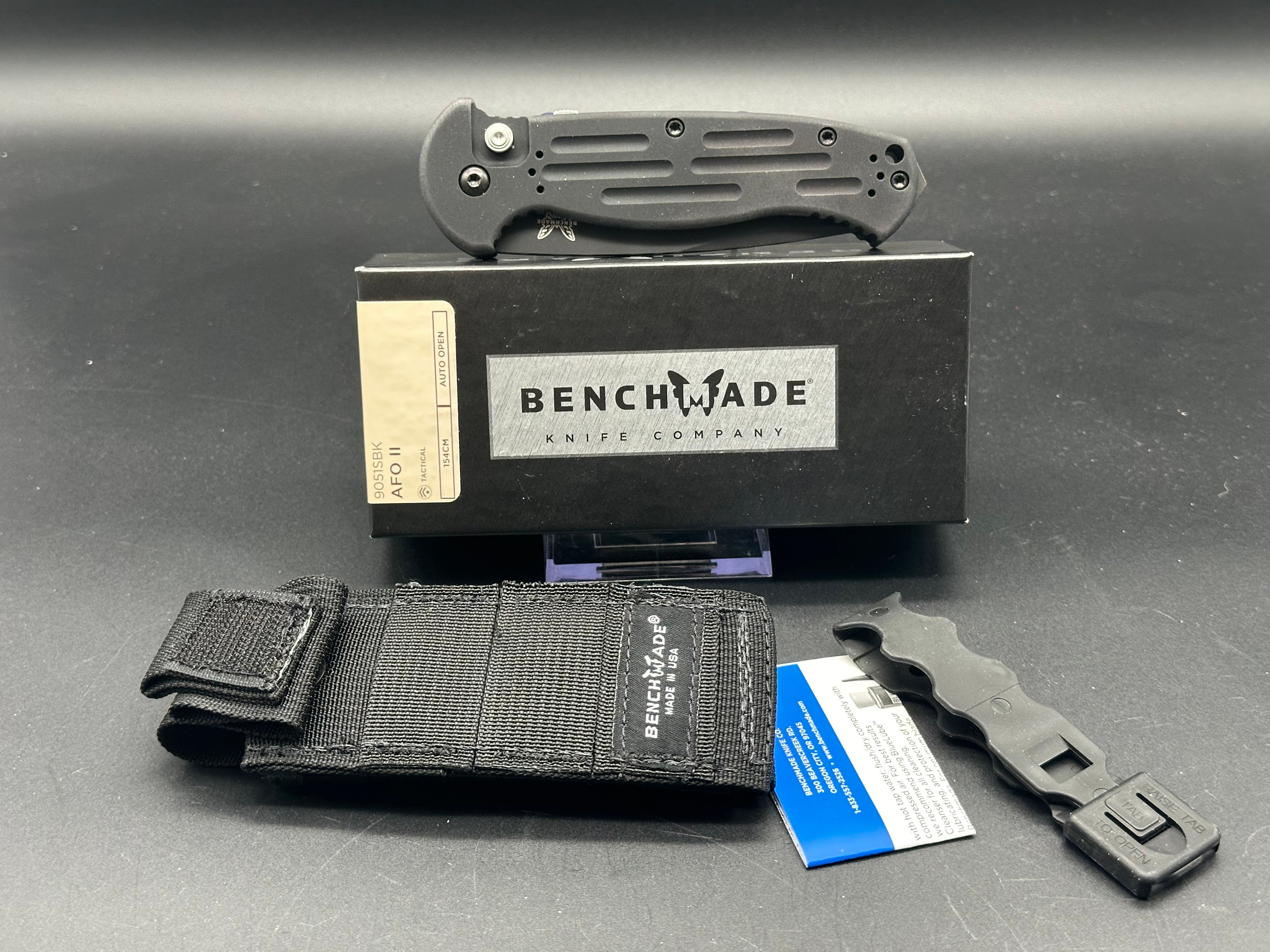 Benchmade 9051 AFO II Tactical Folding Knife - Black Aluminum Handle with 154CM Partially Serrated Blade for Outdoor Survival, Camping & EDC