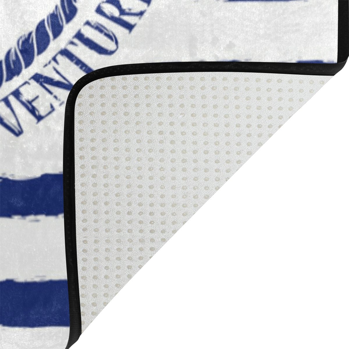 ALAZA Blue and White Nautical Anchor Striped Area Rug 5'3