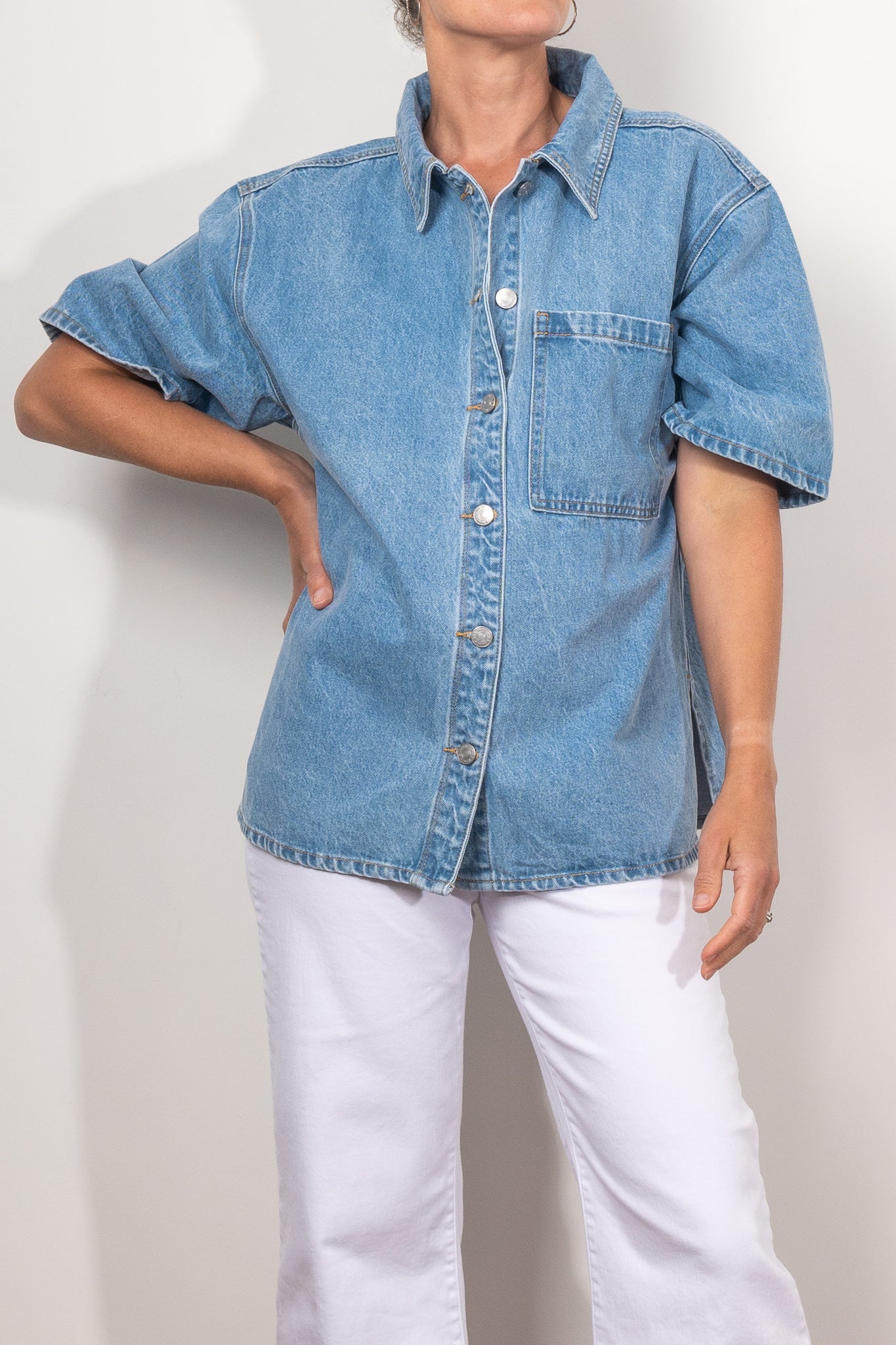 Ena Pelly Reese Oversized Denim Shirt for Women - Stylish Long Sleeve Button Down Shirt - Casual & Streetwear Outfits - Perfect for Layering, Date Night and Everyday Wear