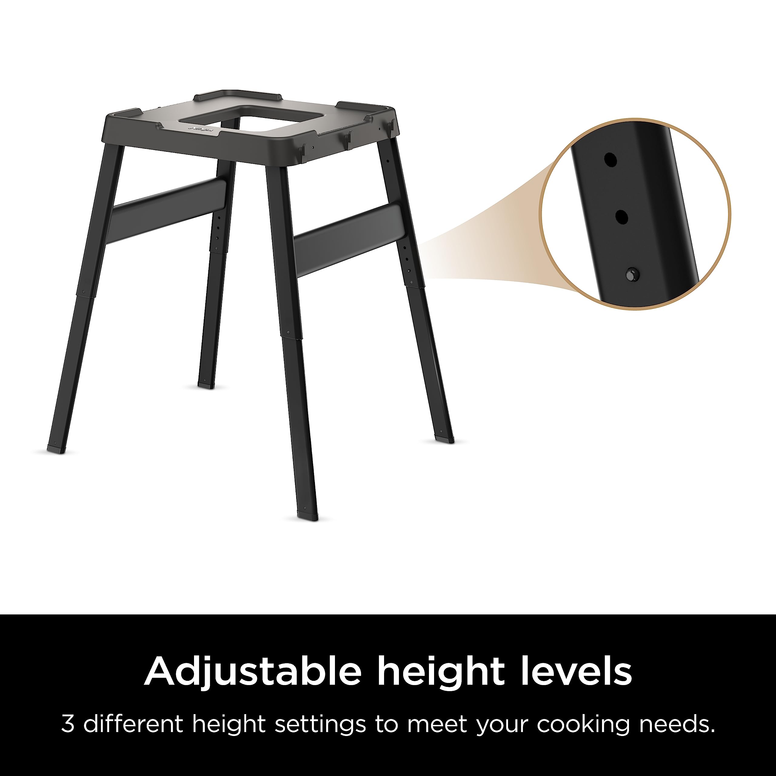 **Ninja XSKUNSTAND Outdoor Fire Pit Stand - Adjustable Height, Weather-Resistant Black Woodfire Stand with Utensil Holder & Side Table Compatibility (26
