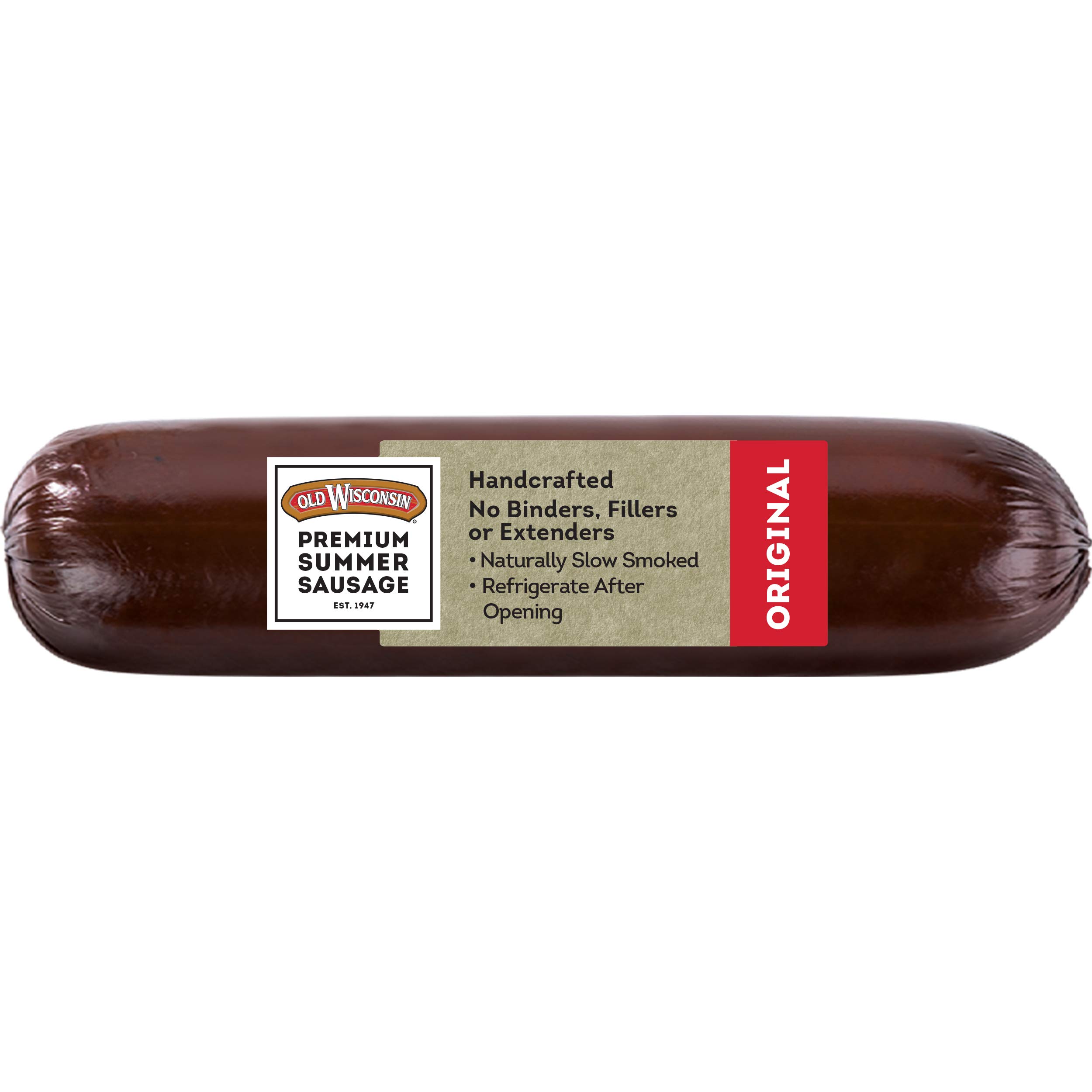 Old Wisconsin Premium Summer Sausage - 100% Natural Meat Snack, Ready to Eat, High Protein, Low Carb, Keto & Gluten Free, Original Flavor (16oz) - Perfect for Charcuterie Boards, Camping, Hiking & Quick Protein Snacks