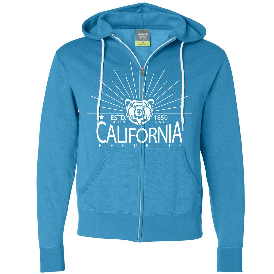 California Golden State White Print Zip-Up Hoodie - Stylish & Comfortable Pullover for Men & Women - Perfect for Casual Wear, Street Fashion & Outdoor Activities