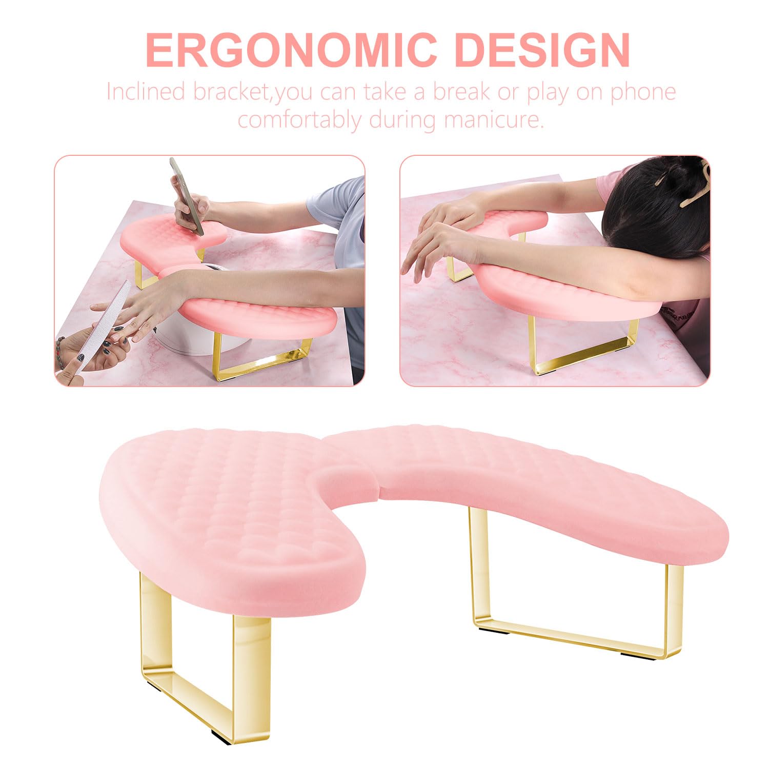 Soft Memory Foam Nail Tech Hand Rest - U-Shaped Manicure Arm Support Cushion with Detachable Bracket for Acrylic Nails & Gel Polish (Pink) | Perfect for Salon Professionals & Home Nail Care