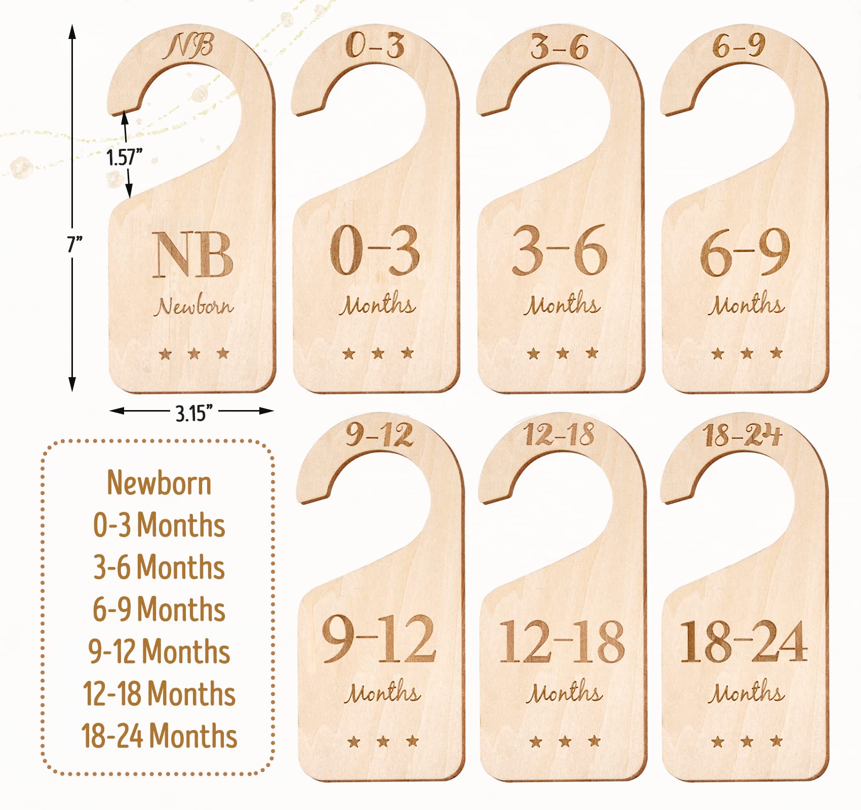 HOUÍSM 7-Pack Wooden Baby Closet Size Dividers - Thick Double-Sided Nursery Organizers for Newborn to 24 Months | Perfect for Baby Shower Gifts & Nursery Closet Organization