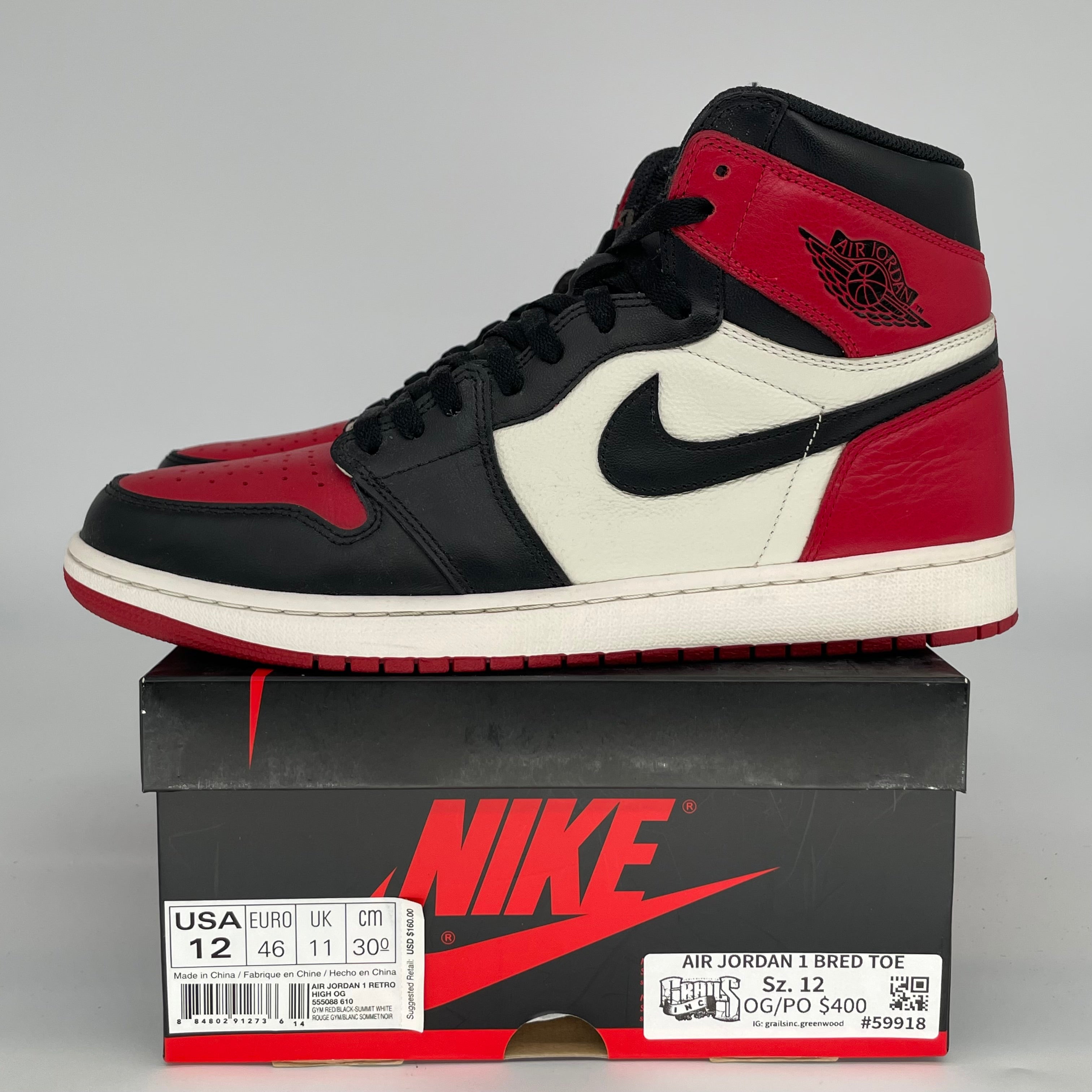 Air Jordan 1 Retro High OG 'Bred Toe' Men's Basketball Shoes Size 12 - 555088-610 | Authentic Sneakers for Streetwear, Sports & Collectors