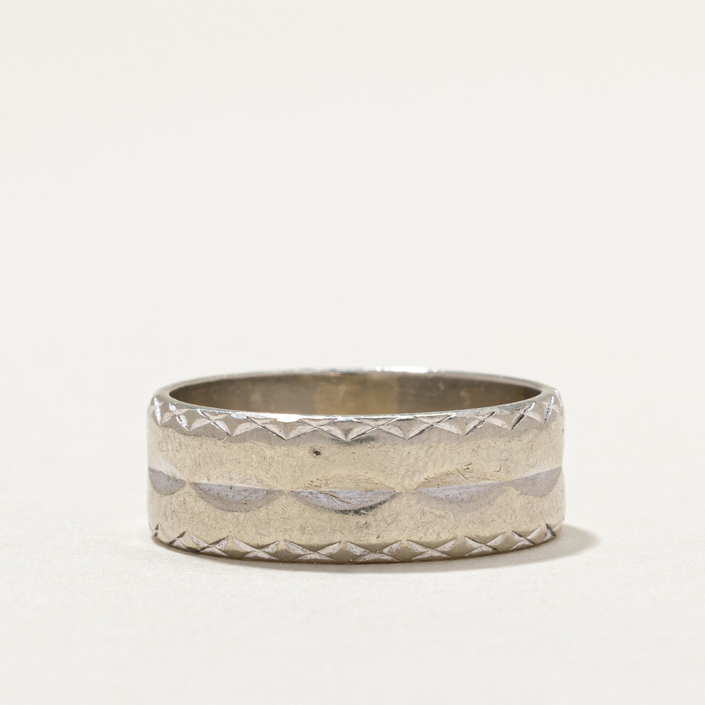 10K White Gold Textured Wedding Band Ring - 7.2mm Wide - Size 7.75 - Perfect for Anniversary Gifts & Bridal Jewelry