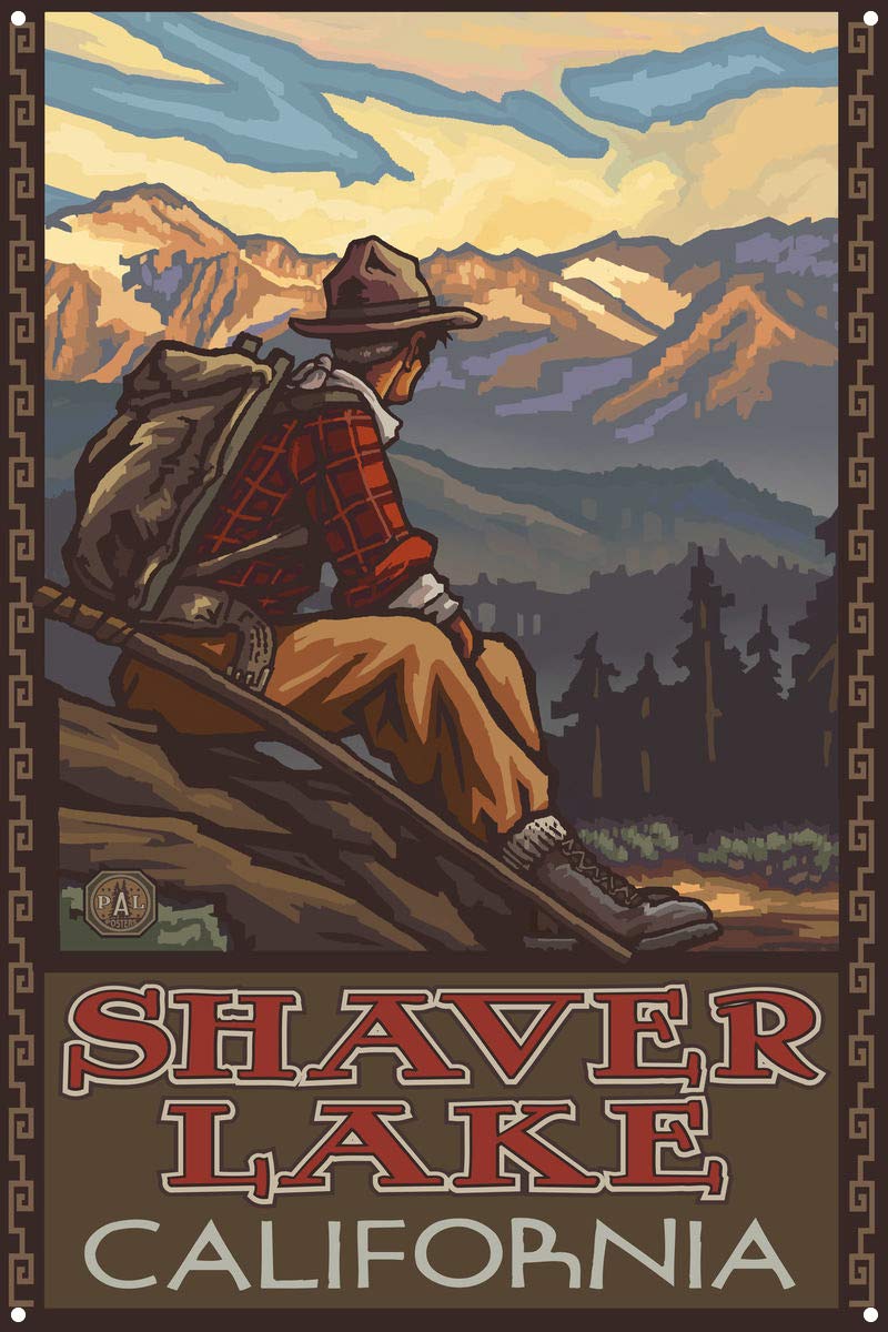 Paul A. Lanquist California Mountain Hiker Metal Art Print - 11.5x17.5 Inches - Shaver Lake Landscape Wall Decor for Home, Office & Cabin | Travel Inspired Artwork for Nature Lovers